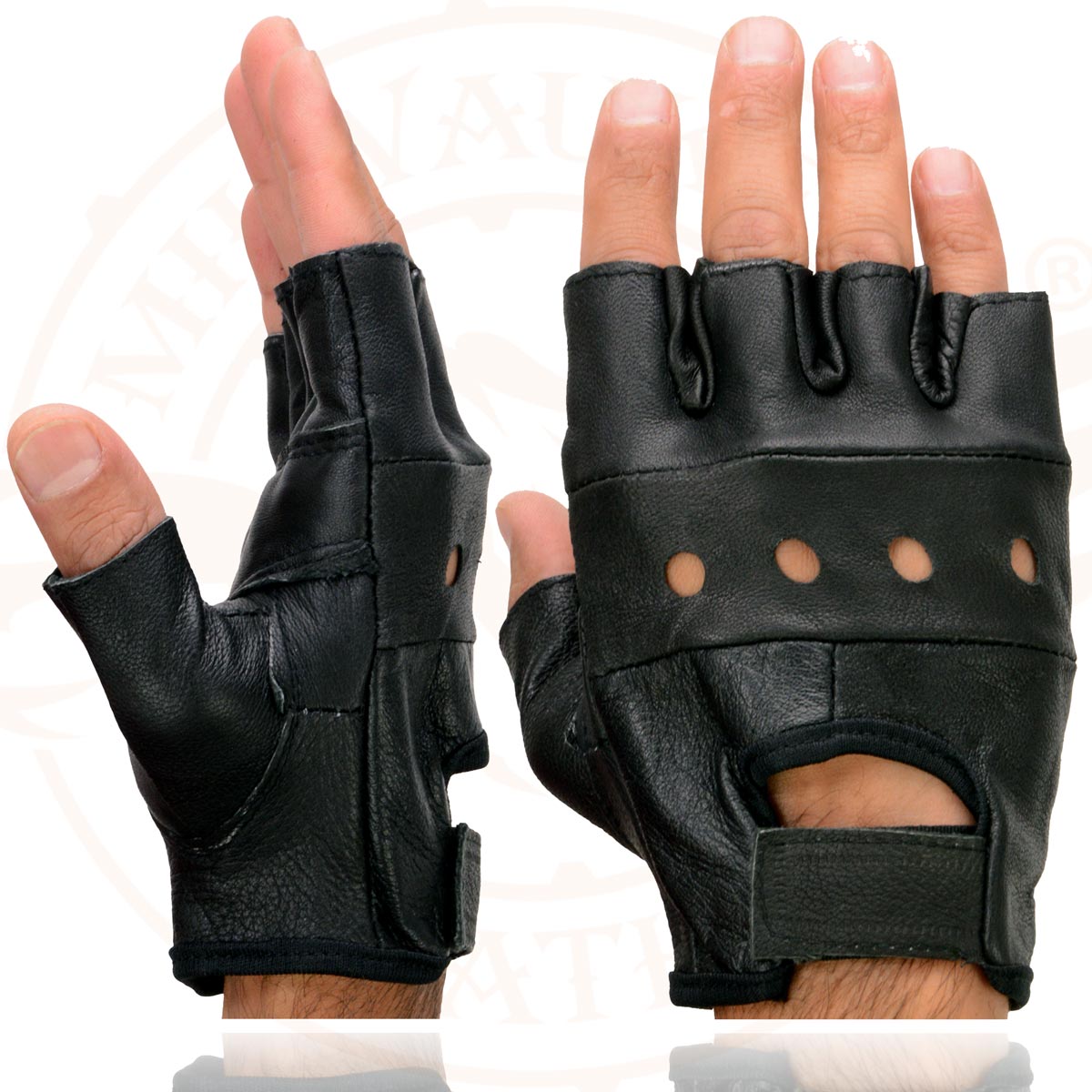 Milwaukee Leather SH355 Men's Motorcycle Black Leather Fingerless Gloves with Gel Palm