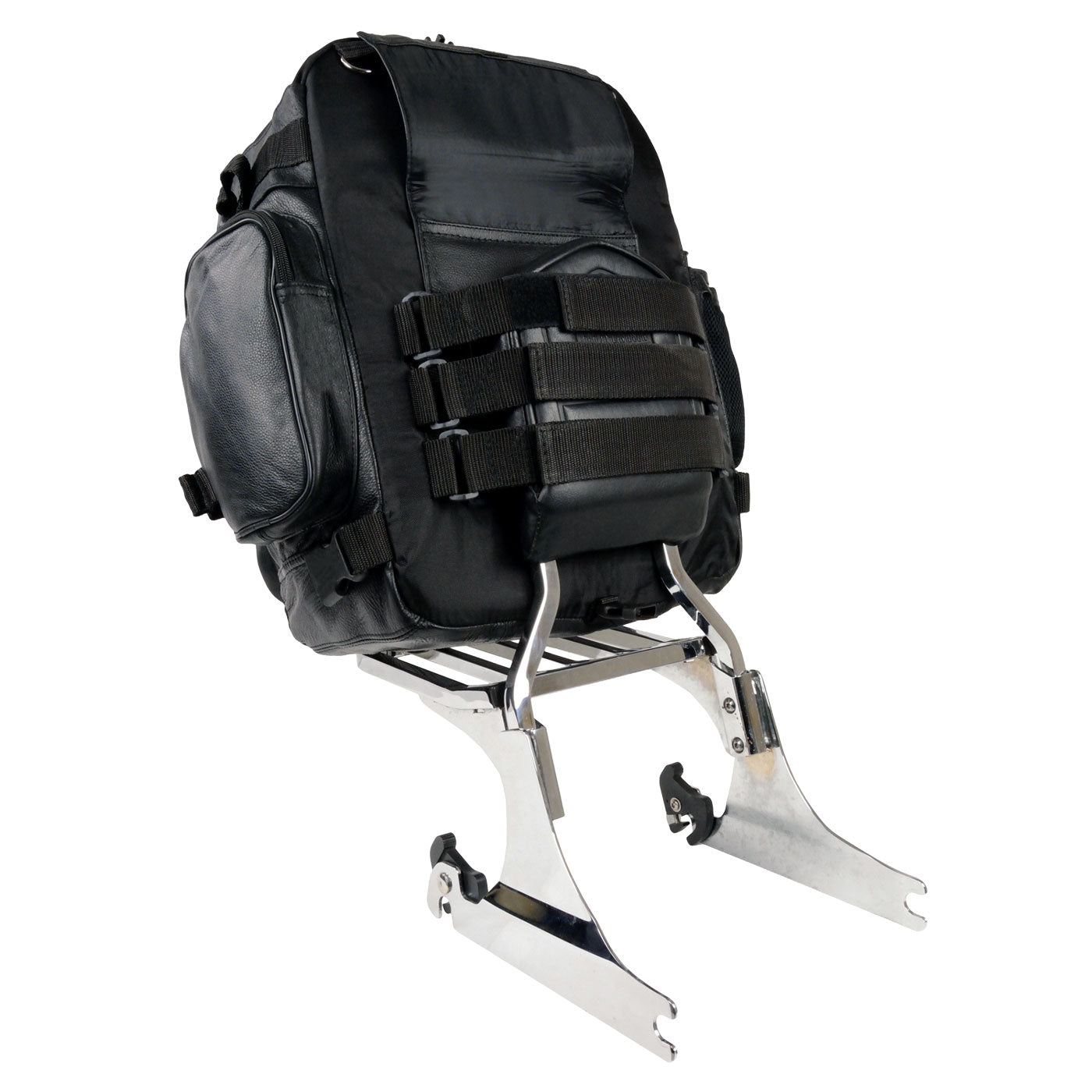 Milwaukee Leather SH54001 Medium Black Leather and Textile Motorcycle Cruiser Sissy Bar Bag Back-Pack