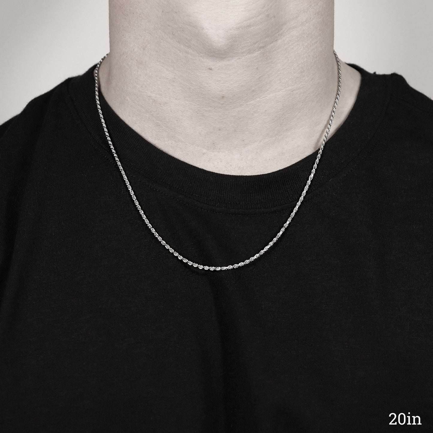 Sterling Silver Platinum Plated Diamond Cut Rope Chain