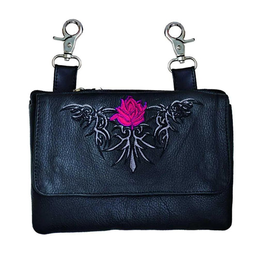 Rose Cowhide Leather Clip-On Bag