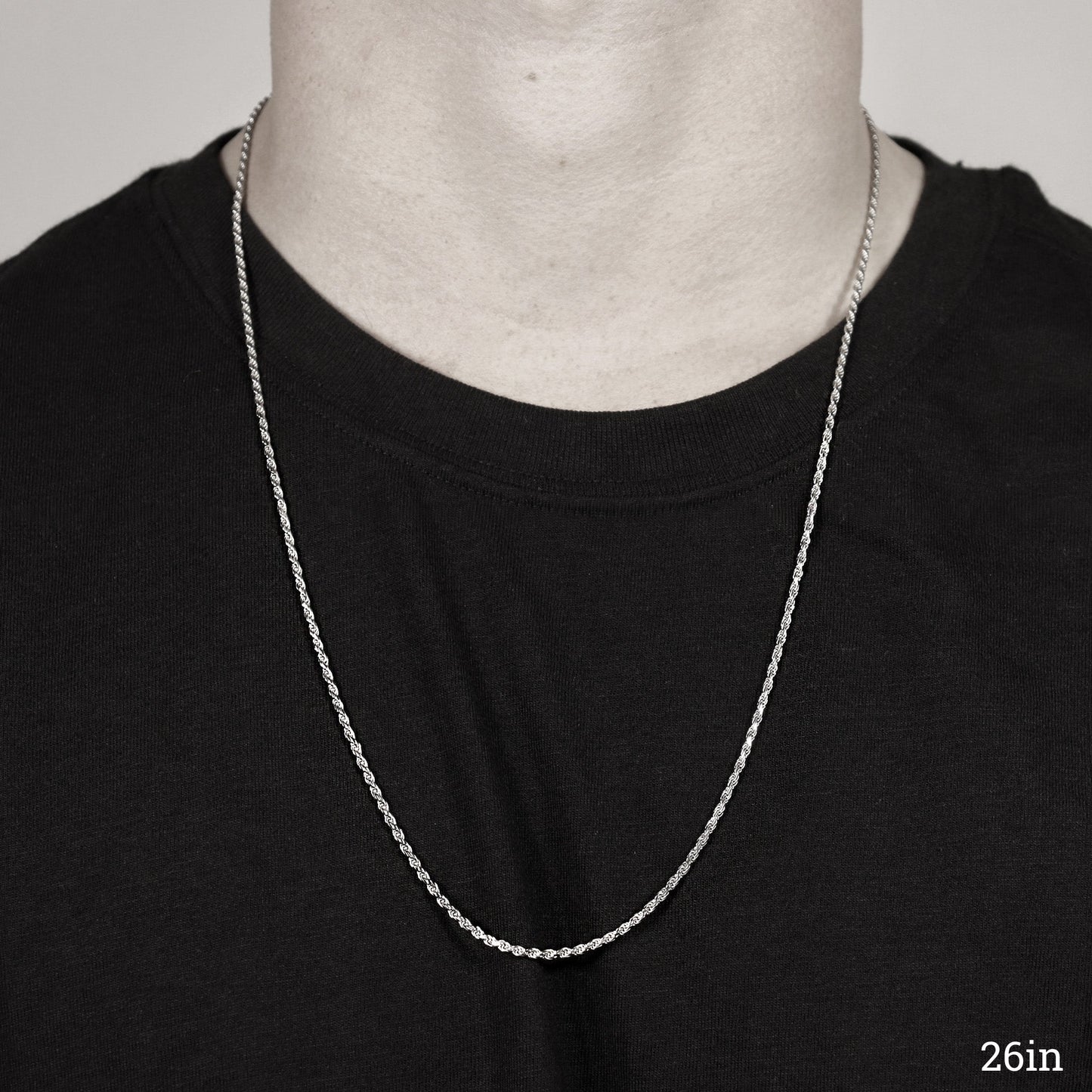 Sterling Silver Platinum Plated Diamond Cut Rope Chain