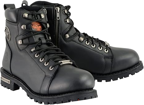 Milwaukee Leather MBM100 Men's Black Leather Lace-Up Motorcycle Boots with Side Zipper