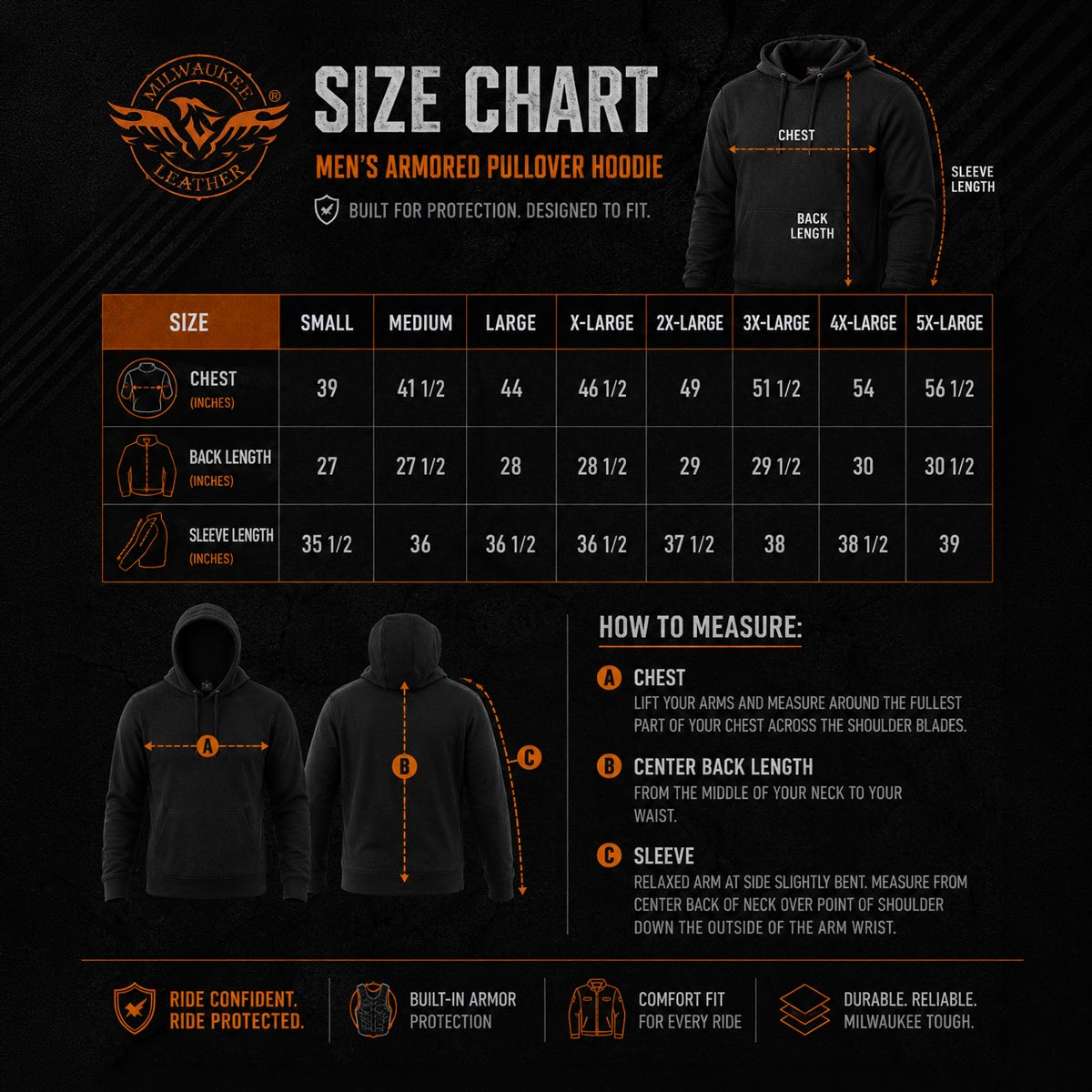 Milwaukee Leather Men's Streetguard Black CE Armored Riding Hoodie, Shoulder and Elbow Armor - MPM1769