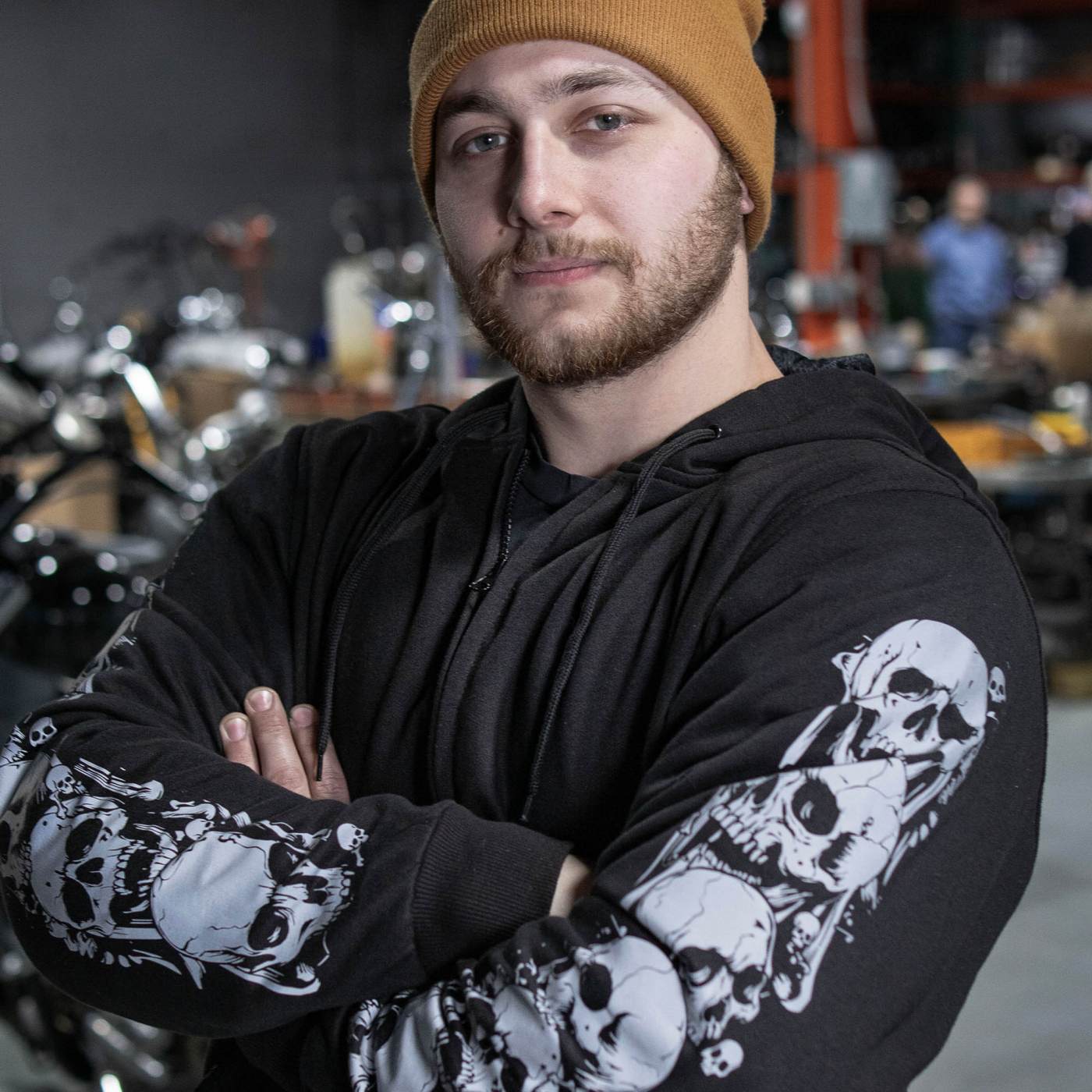 Milwaukee Leather Men's Bare Bones Black Reflective Skull CE Armored Riding Hoodie, Shoulder & Elbow Armor - MPM1797