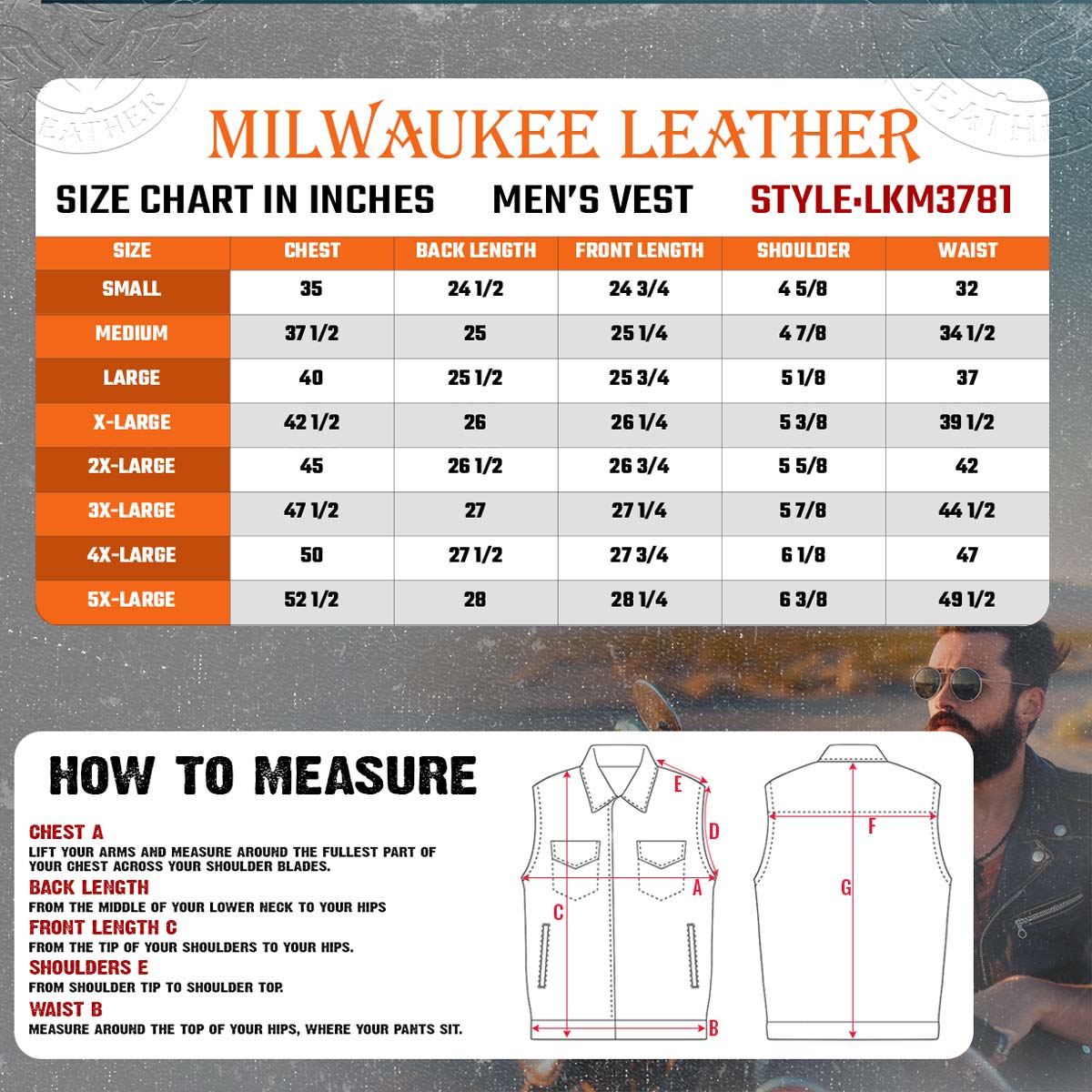 Milwaukee Leather LKM3781 Men's Black Premium Leather Motorcycle Biker Rider Vest w/ White Stitching and Paisley Liner