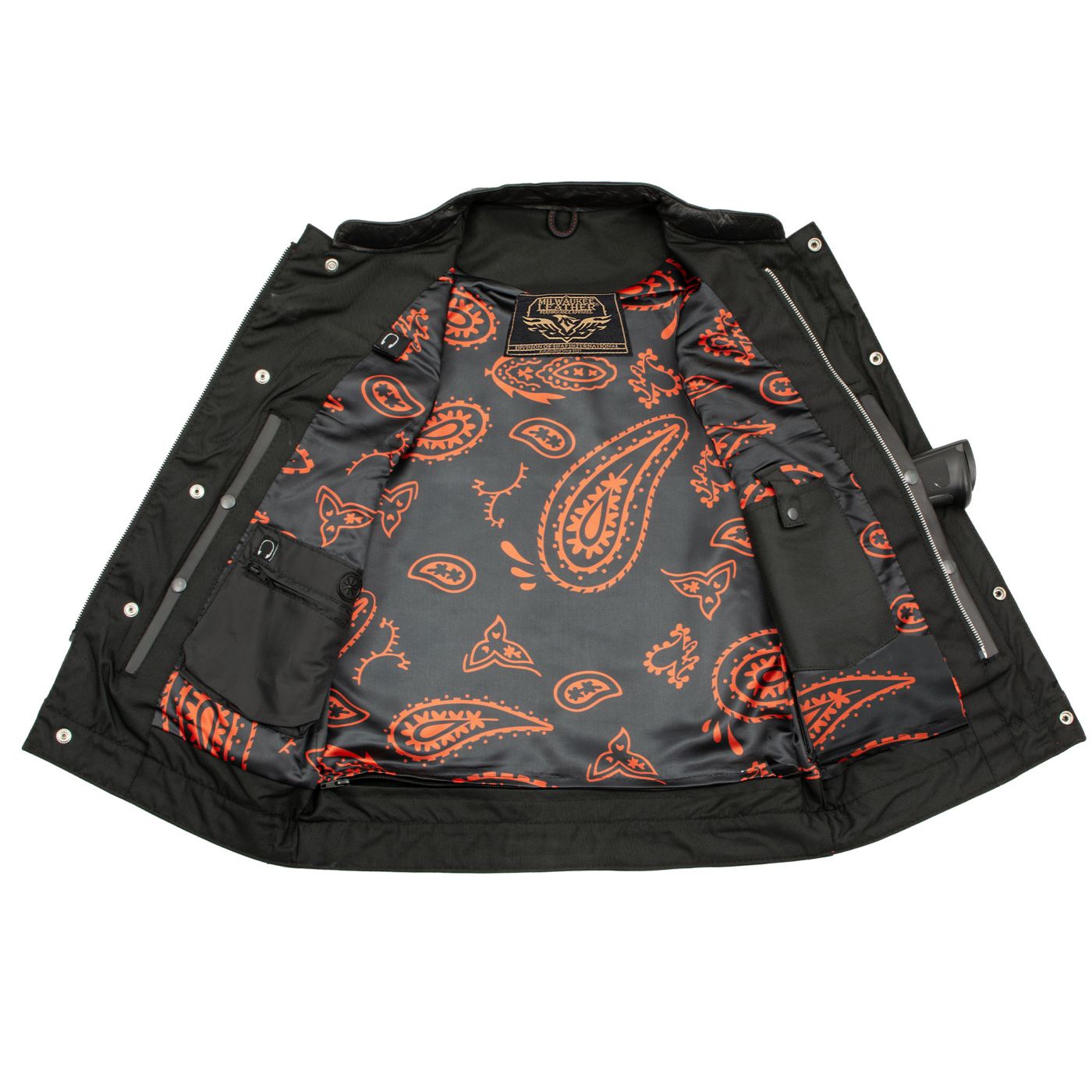 Milwaukee Leather Men's Redline Ledger Club‑Style Motorcycle Premium Leather Vest w/ Red Stitching LKM3788