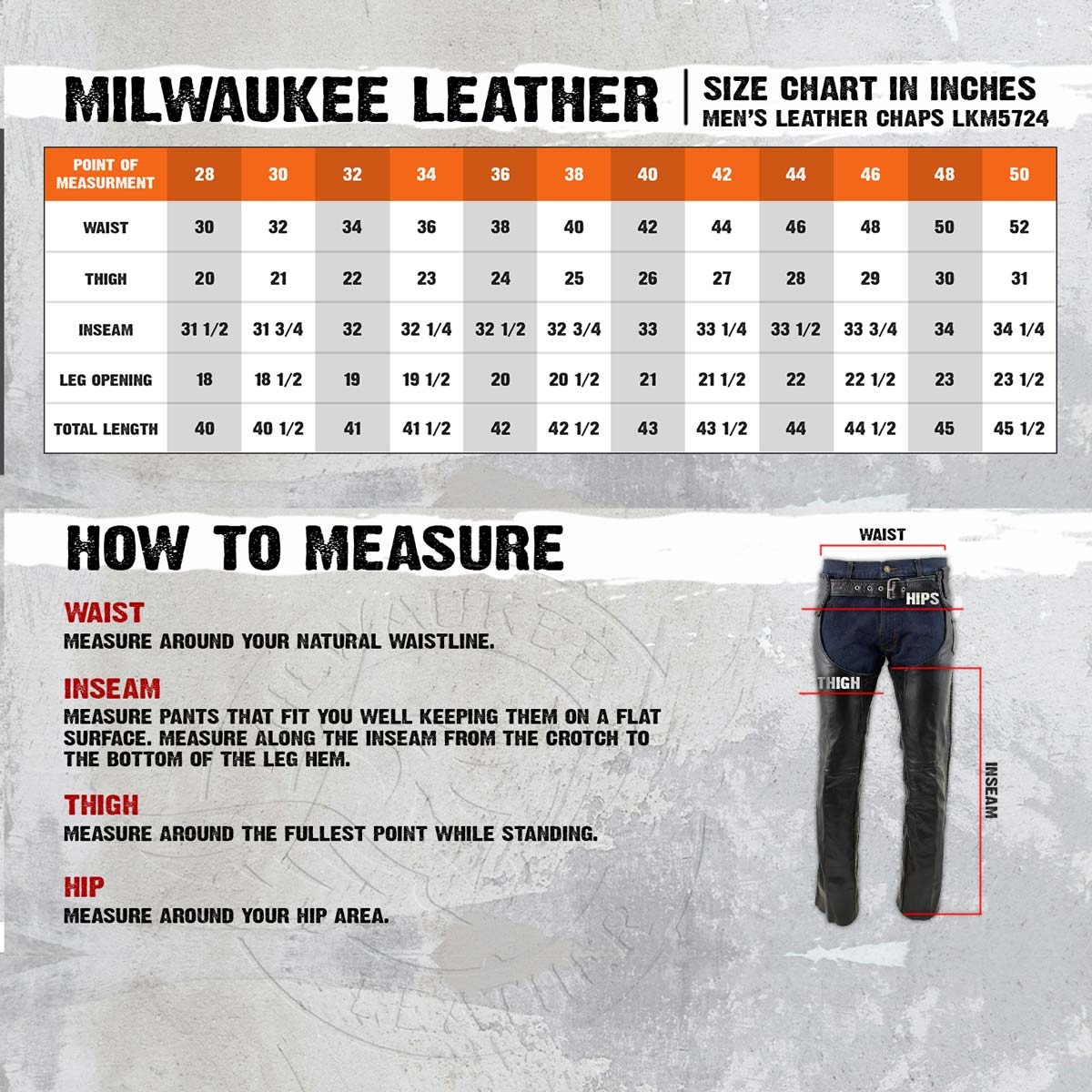 Milwaukee Leather Men's Braidline Black Buffalo Leather Motorcycle Chaps w/ Elastic Thigh Panels - LKM5724