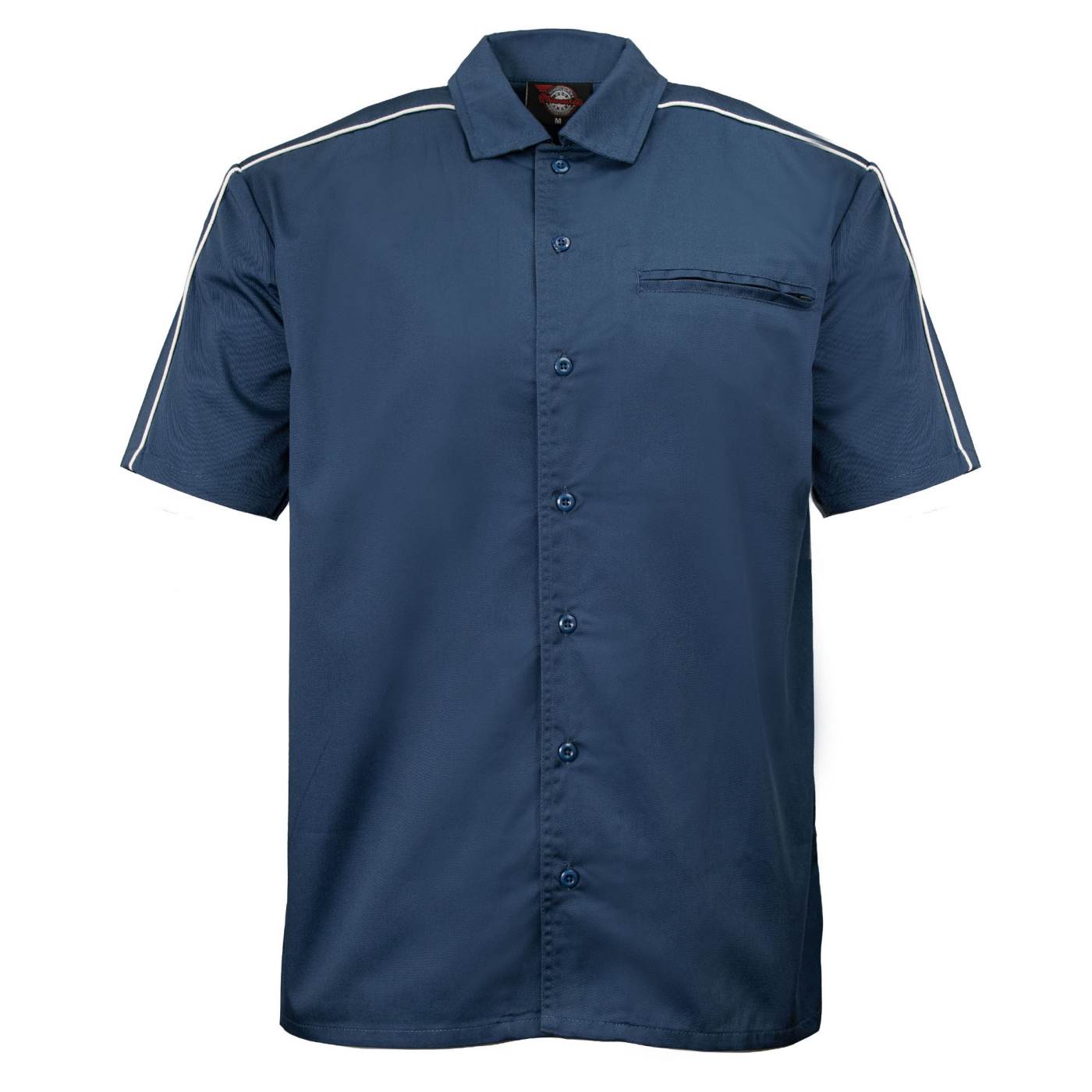 MMCC Men’s'Pinstripe' Blue Short Sleeve Mechanic Work Shirt - w/ Single Pocket - MDM11620