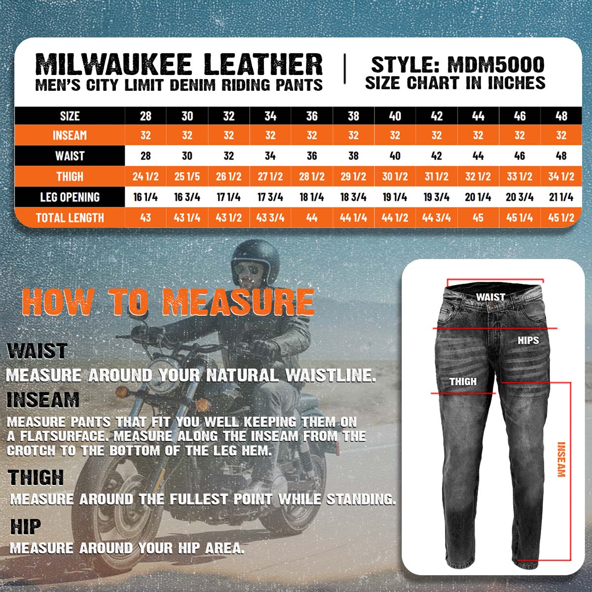 Milwaukee Leather MDM5000 Men's City Limit Black CE Armored Motorcycle Riding Denim Jeans Pants Reinforced w/ Aramid Fibers