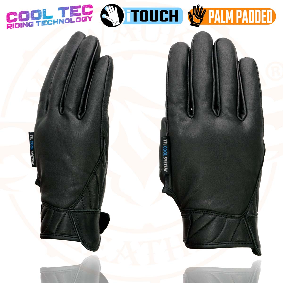 Milwaukee Leather MG7502 Men's Black Leather Gel Palm Motorcycle Gloves w/ i-Touch and Cool-Tec Technology