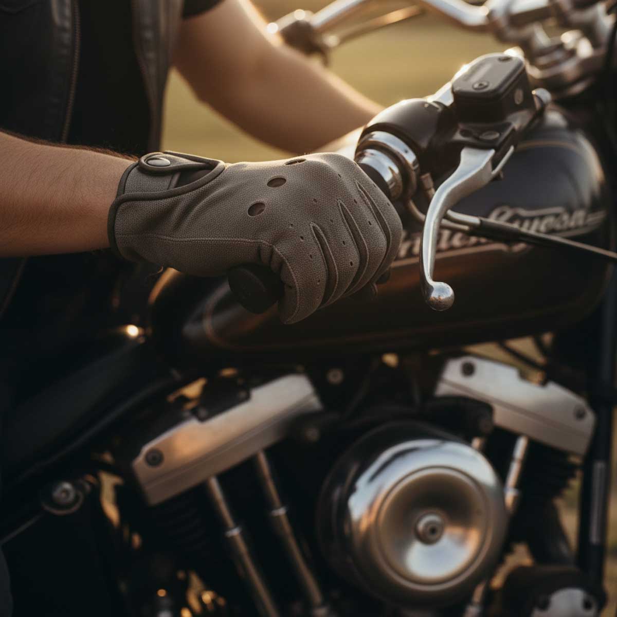 Milwaukee Leather MG7507 Men's Grey Perforated Leather Full Finger Motorcycle Hand Gloves W/ Breathable ‘Open Knuckle’