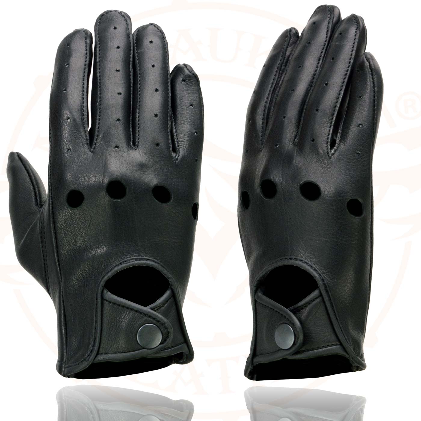Milwaukee Leather MG7720 Women's Black Perforated Deer Skin Leather Motorcycle Gloves w/ Breathable Open Knuckle