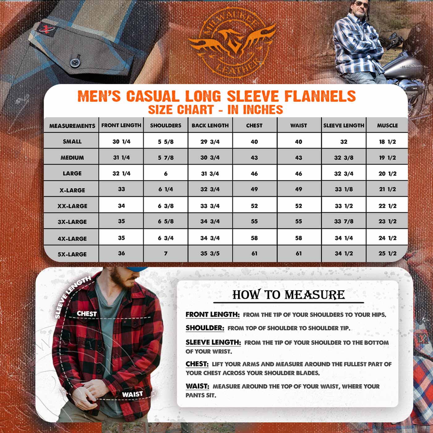 Milwaukee Leather MPM1637 Men's Plaid Mechanic Long Sleeve Flannel Biker Shirt