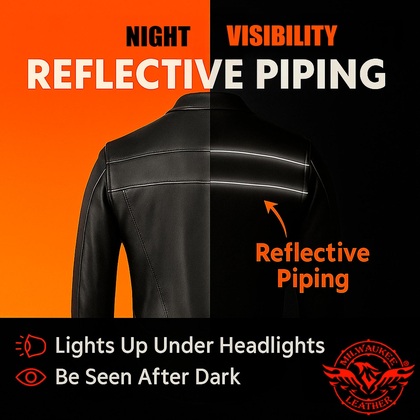 Milwaukee Leather USA MADE MLJKM5003 Men's Black Echo Premium Leather Motorcycle Jacket with Reflective Piping