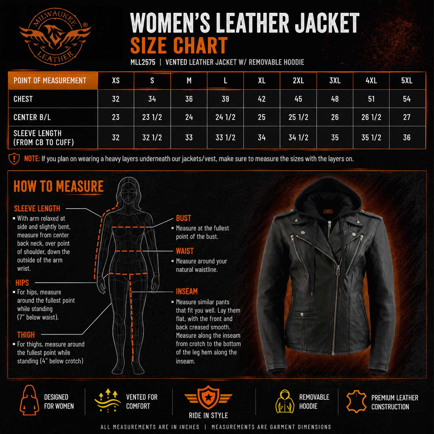 Milwaukee Leather Women’s Galactica Black Leather Vented Motorcycle Jacket with Removable Hoodie - MLL2575