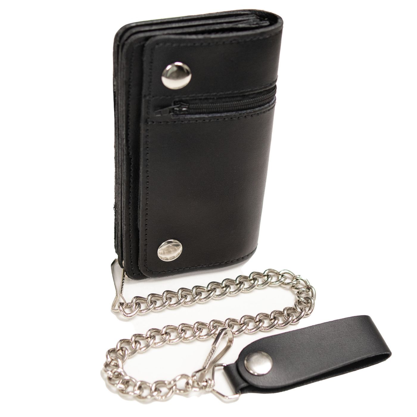 Milwaukee Leather MLW7882 Men's 6” Black Leather Biker Wallet w/ Outer Pocket - Bi-Fold Anti-Theft Stainless Steel Chain
