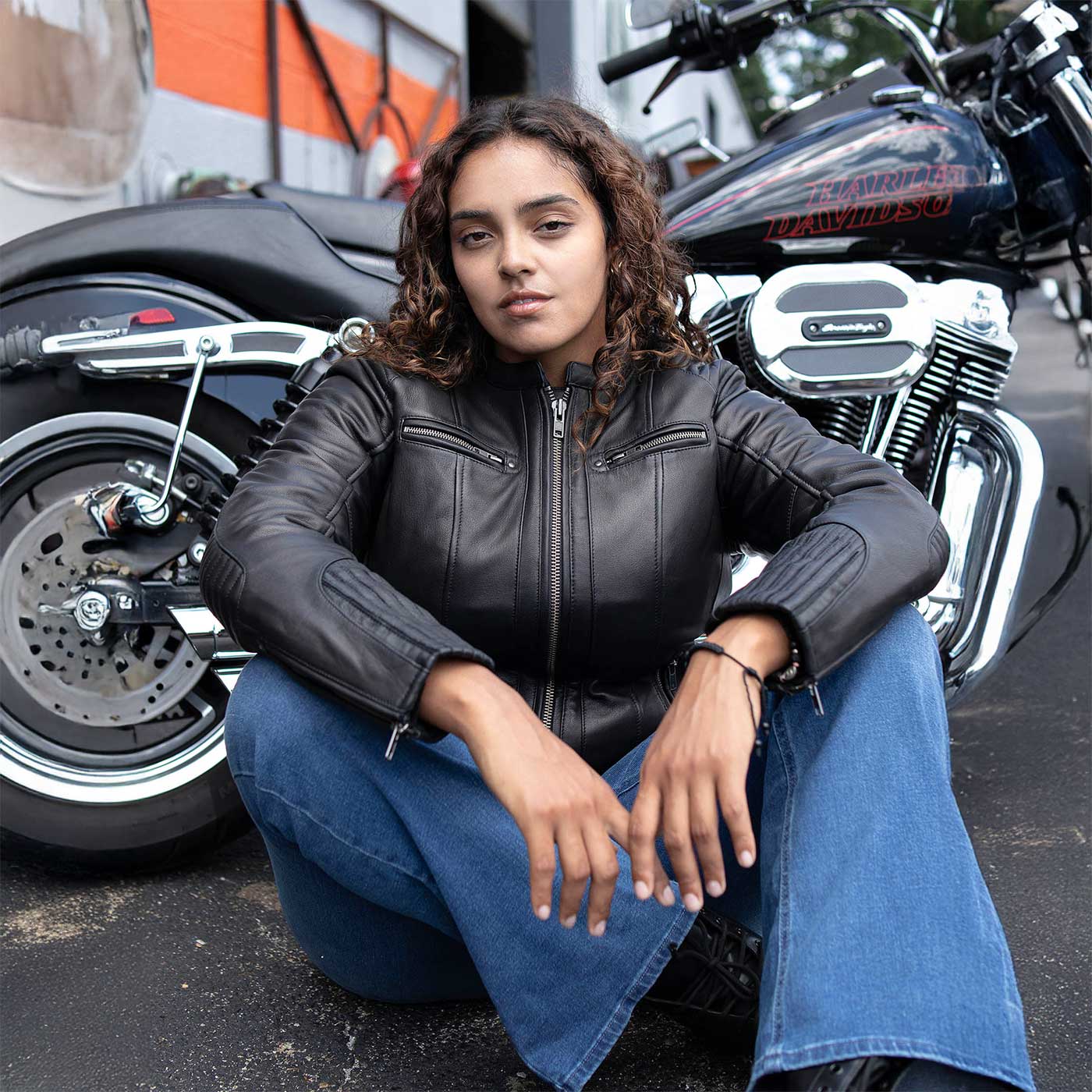 Milwaukee Motorcycle Clothing Co. Women’s Rebel Scooter Style Black Leather Biker Jacket w/ Mandarin Collar MMC20002