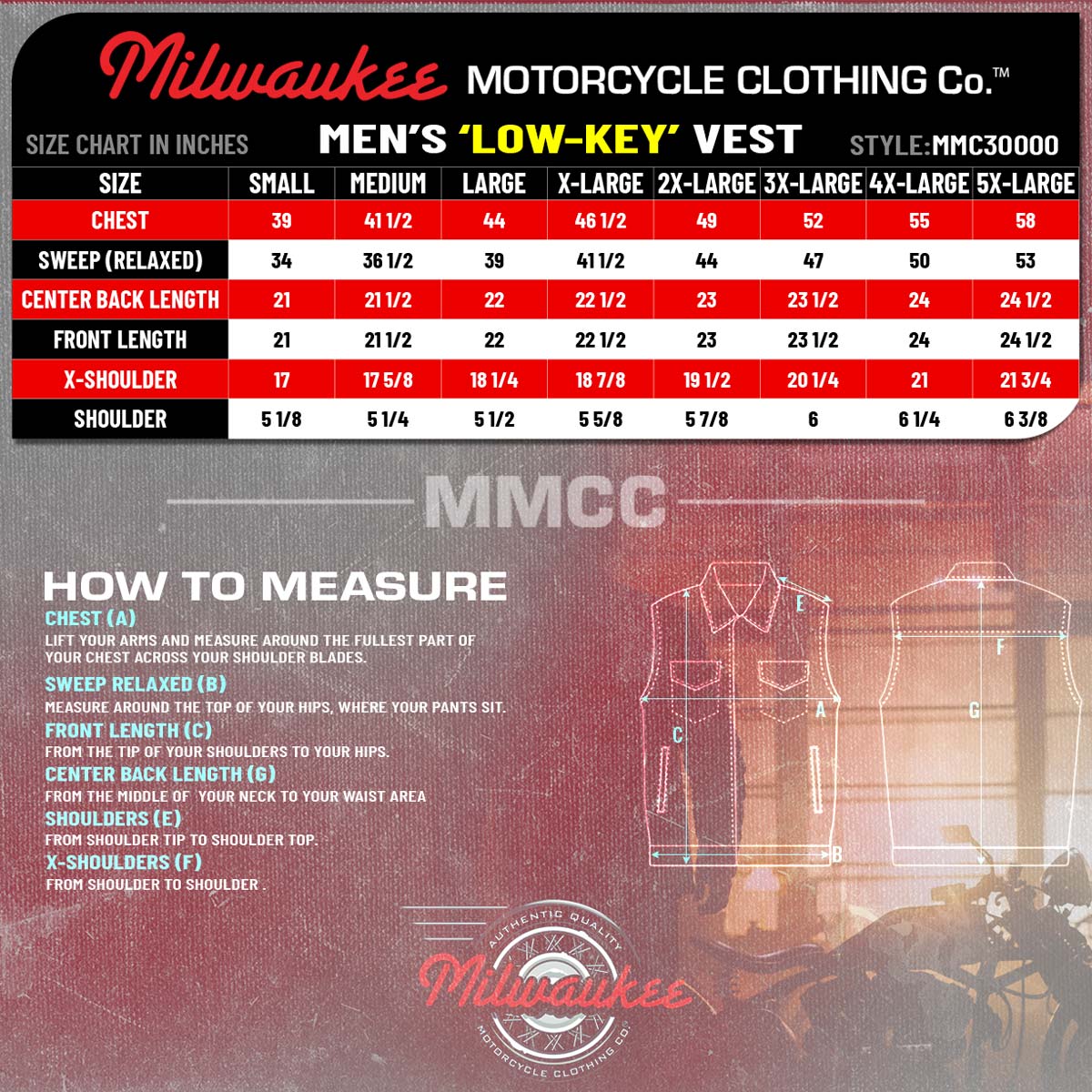 Milwaukee Motorcycle Clothing Co. Men's Low-Key Premium Black Leather Club Style Biker Vest MMC30000