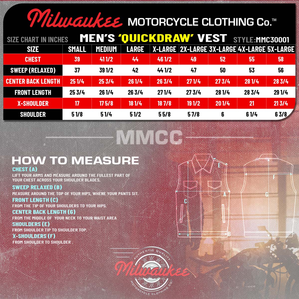 Milwaukee Motorcycle Clothing Co. Men's Quick-Draw Stylesh Premium Black Leather MC Biker Vest MMC30001