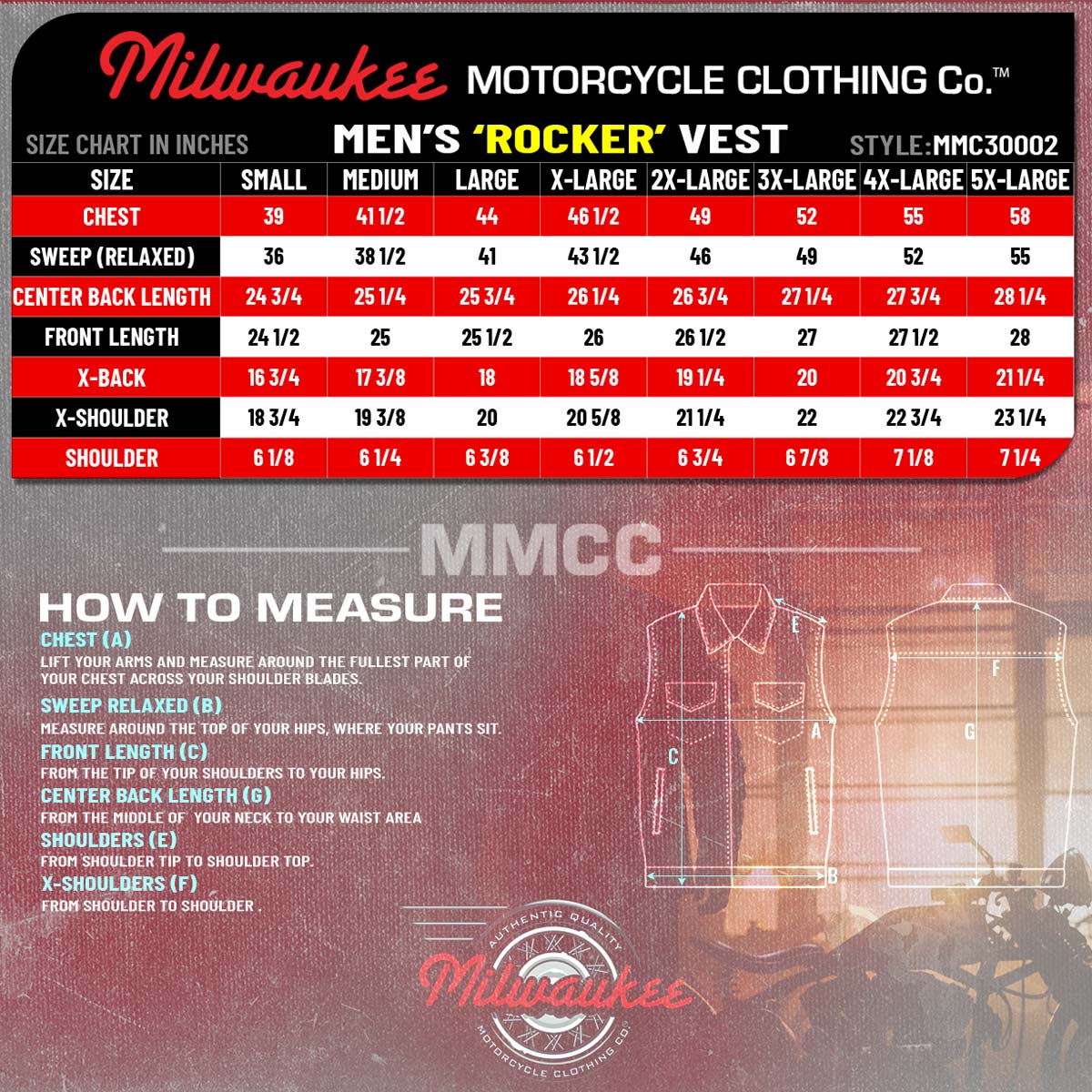 Milwaukee Motorcycle Clothing Co. Men's Rocker Black Leather Premium Club Style Riders Vest MMC30002
