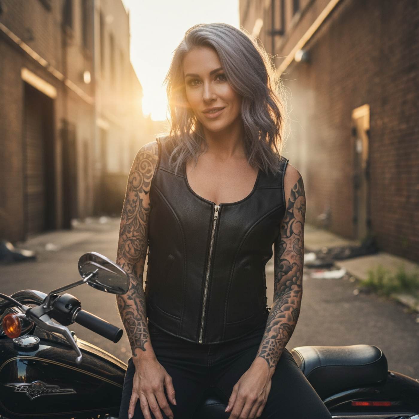 Milwaukee Motorcycle Clothing Co. Women's Rave Black Premium Leather Deep Neck Side Lace Vest MMC40000