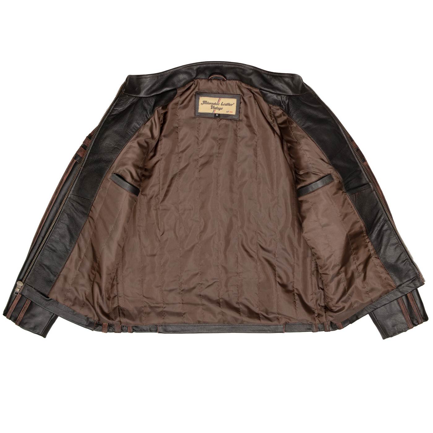 Milwaukee Leather Men’s Copperline Black Leather Moto Café Racer Jacket, Stand Collar, 6 Pockets - SFM1816