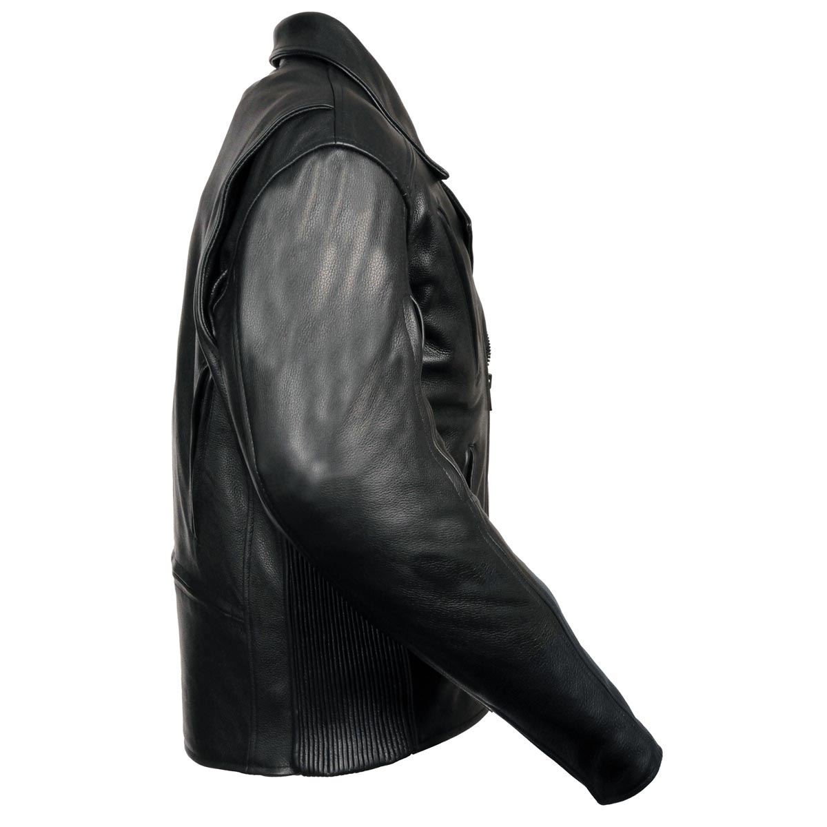 Milwaukee Leather Men's Premium Black Leather Beltless MC Style Motorcycle Jacket w/ Side Stretch - SH1057