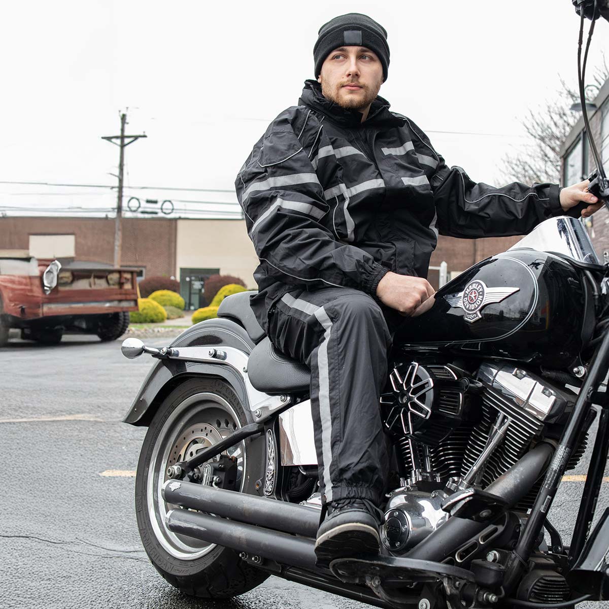 NexGen SH2331 Men's Black Water Resistant Rain Suit with Reflective Tape