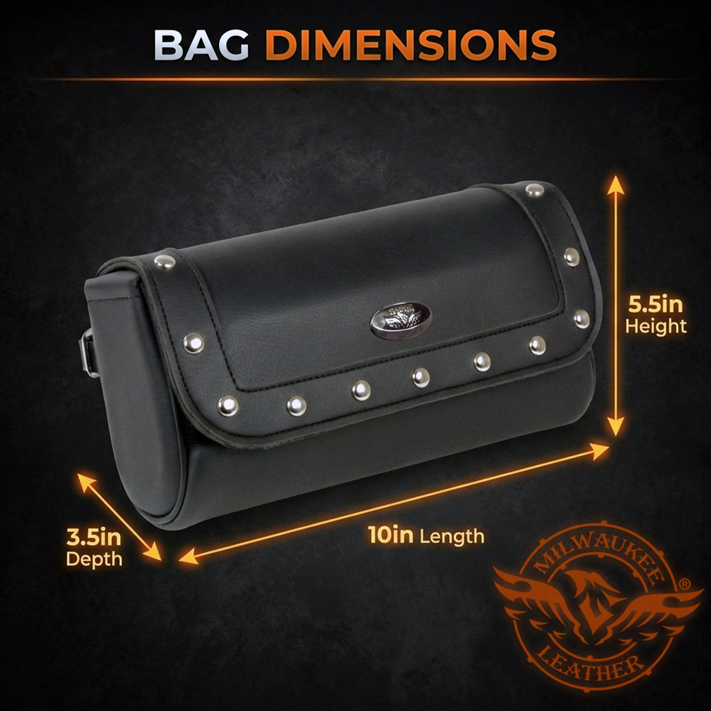 Milwaukee Leather SH614 Black PVC Large Riveted Motorcycle Tool Bag