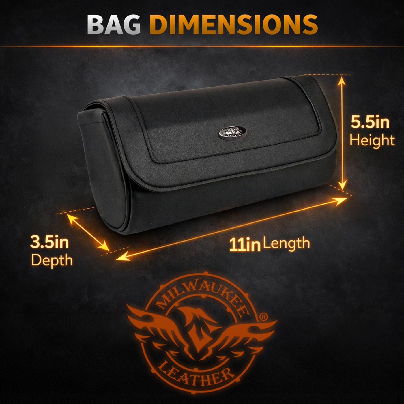 Milwaukee Leather SH61401 Black Medium Motorcycle Windshield PVC Tool Bag with Velcro Closure