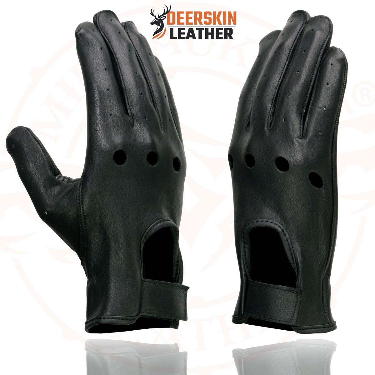 Milwaukee Leather SH868 Men's USA Deerskin Black Vented Perforated Leather Motorcycle Riders Gloves