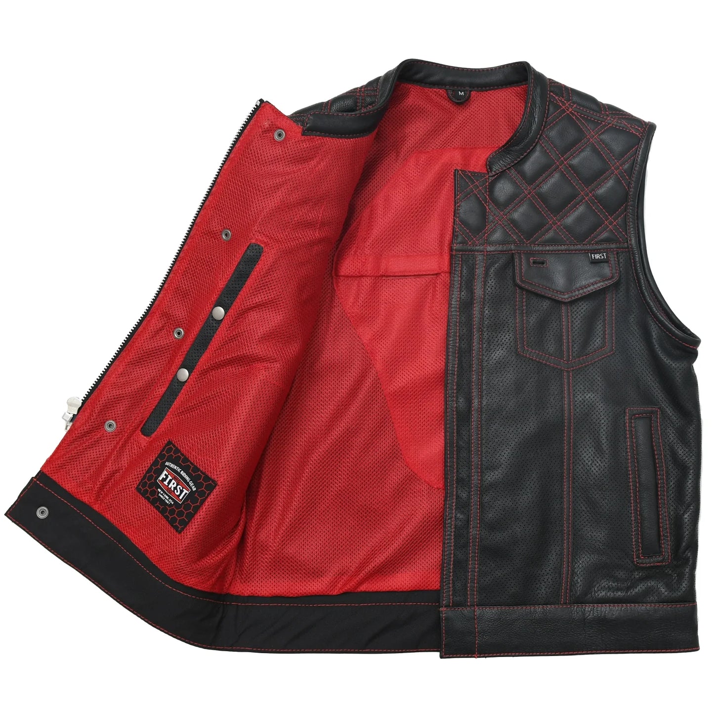 Downside Perforated Men's Motorcycle Leather Vest Men's Leather Vest First Manufacturing Company   