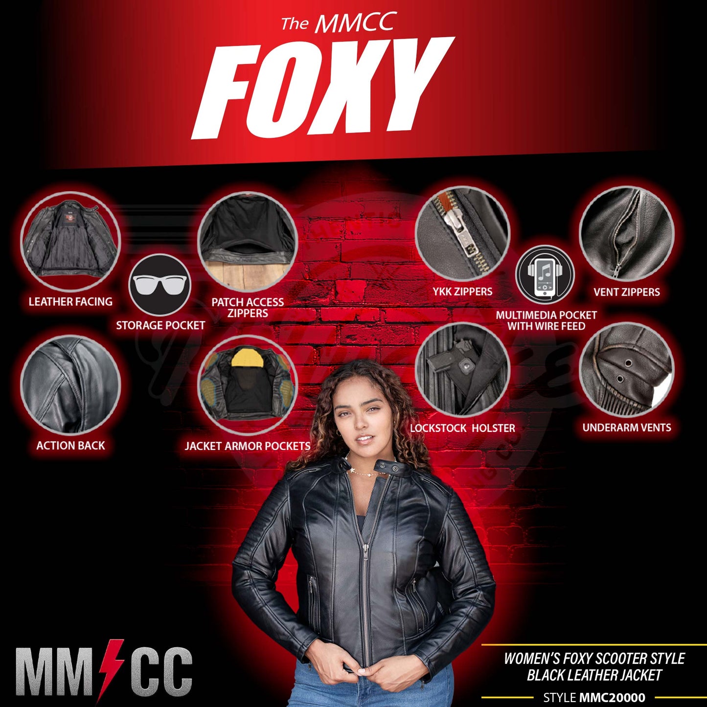 Milwaukee Motorcycle Clothing Co. Women's Foxy Scooter Style Black Premium Leather Jacket w/ Mandarin Collar MMC20000