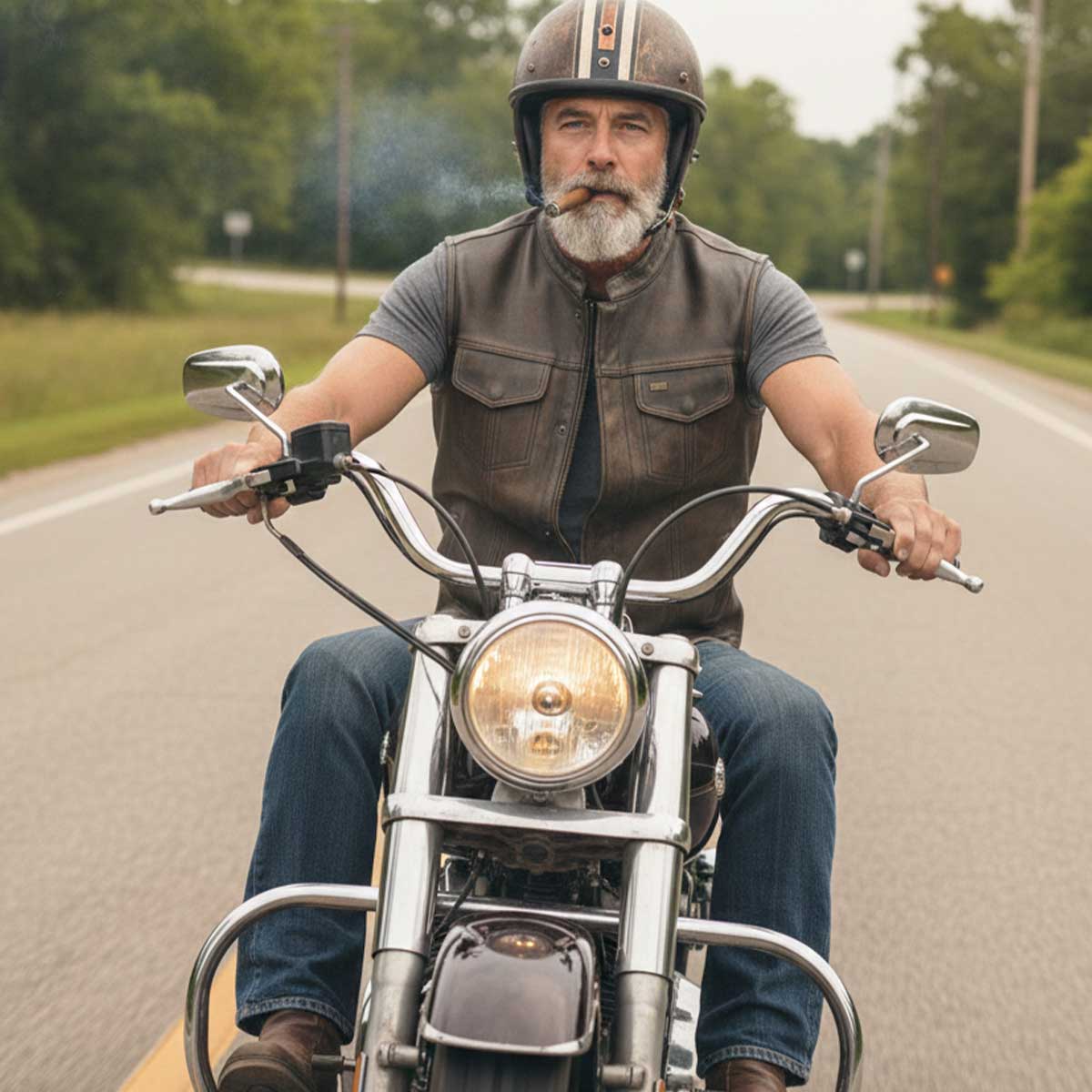 Milwaukee Leather MLM3510 Men's Black/Beige Premium Leather Club Style Vest - Dual Closure Open Neck Motorcycle Vest