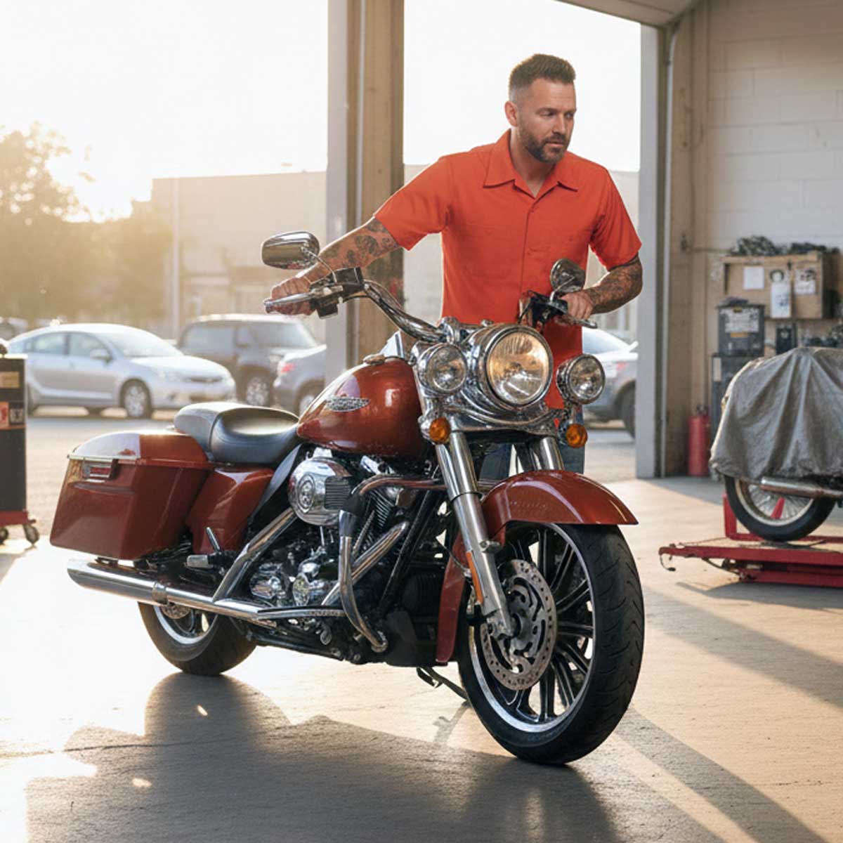 Milwaukee Leather MDM11686 Men’s OrangeButton-Up Heavy-Duty Work Shirt - Classic Mechanic Shirt w/ Pockets