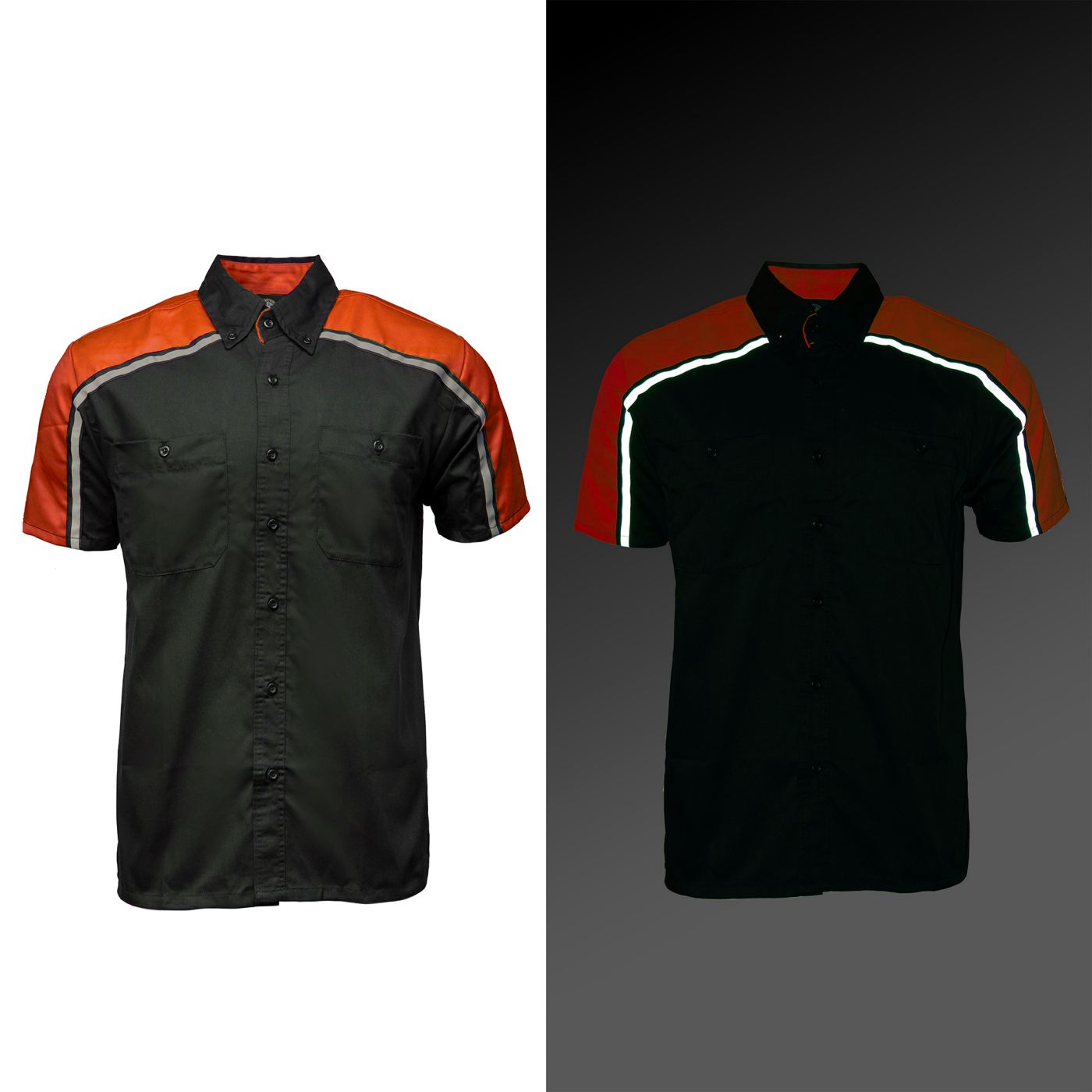 Milwaukee Motorcycle Clothing Co. Men’s Blk/Orange Mechanic Work Shirt – w / Reflective Strip, Rider‑Built MDM11603