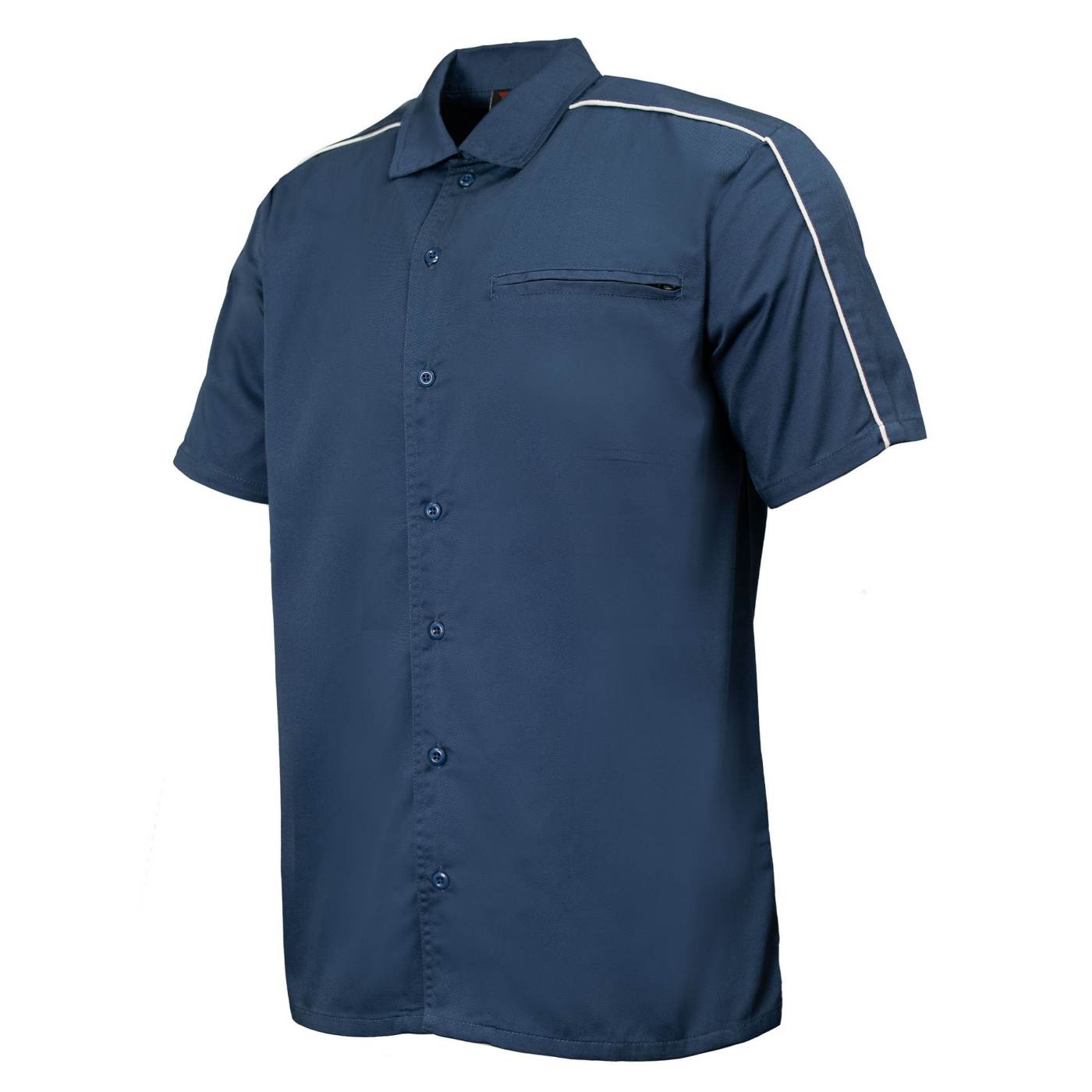 MMCC Men’s'Pinstripe' Blue Short Sleeve Mechanic Work Shirt - w/ Single Pocket - MDM11620