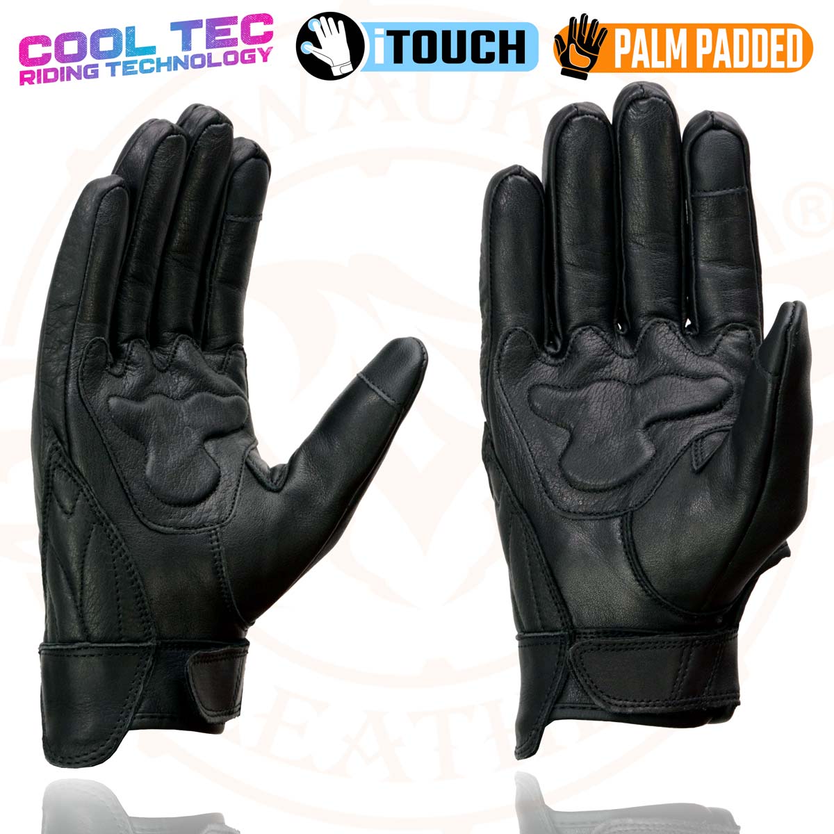 Milwaukee Leather MG7502 Men's Black Leather Gel Palm Motorcycle Gloves w/ i-Touch and Cool-Tec Technology