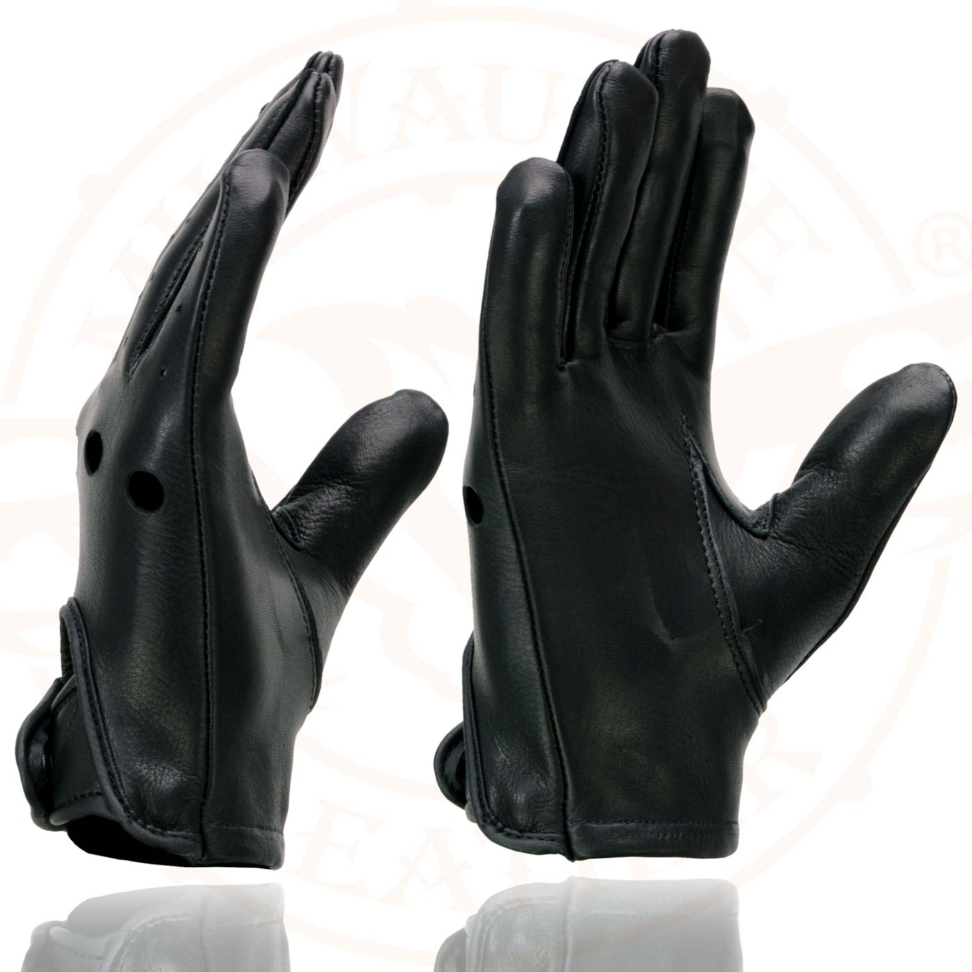 Milwaukee Leather MG7720 Women's Black Perforated Deer Skin Leather Motorcycle Gloves w/ Breathable Open Knuckle