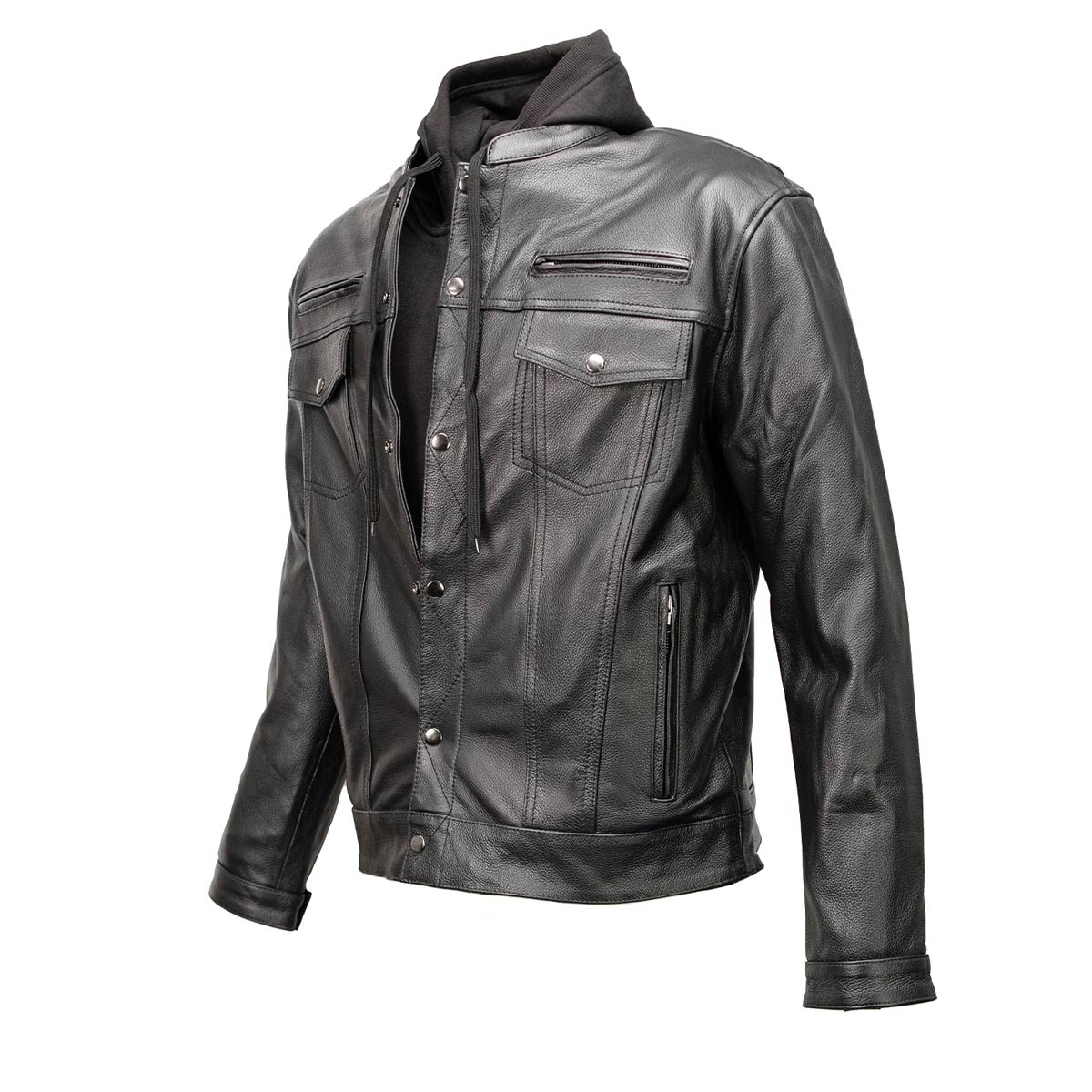 Milwaukee Leather Men's Leather Shirt Jacket with Removable Hoodie and Patch Access - MLM1614