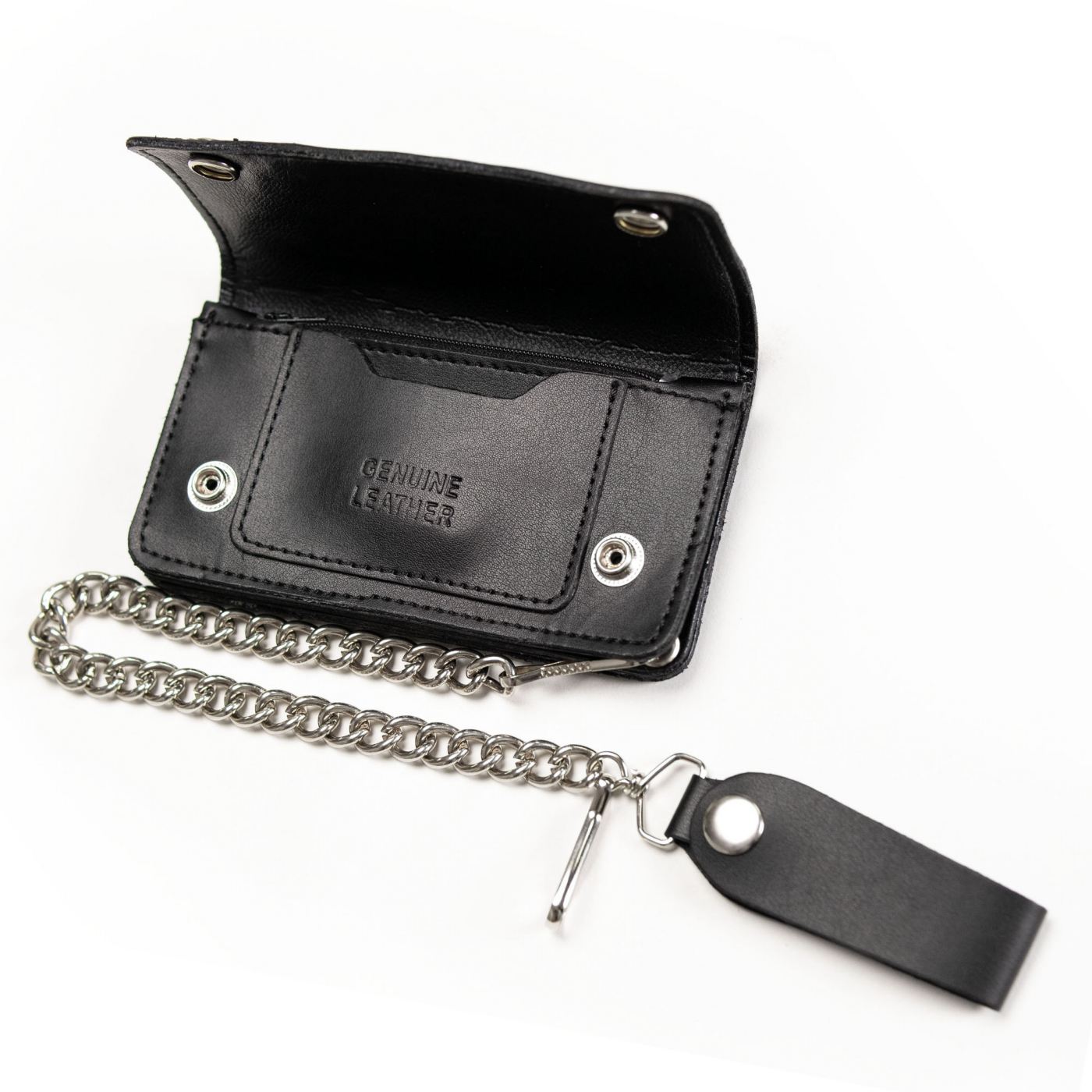 Milwaukee Leather MLW7882 Men's 6” Black Leather Biker Wallet w/ Outer Pocket - Bi-Fold Anti-Theft Stainless Steel Chain
