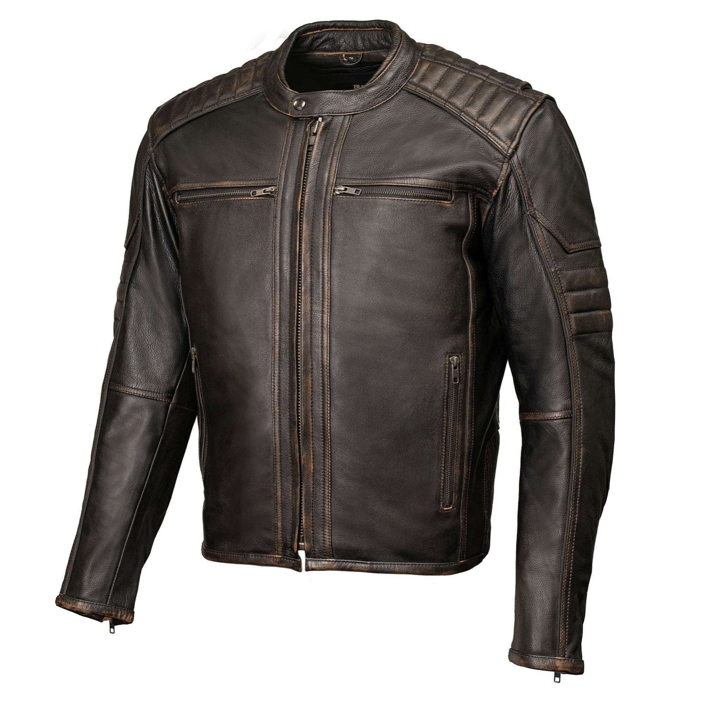 Milwaukee Motorcycle Clothing Co. Men's Anarchy Scooter Style Vintage Brown Premium Leather Riding Jacket MMC10004