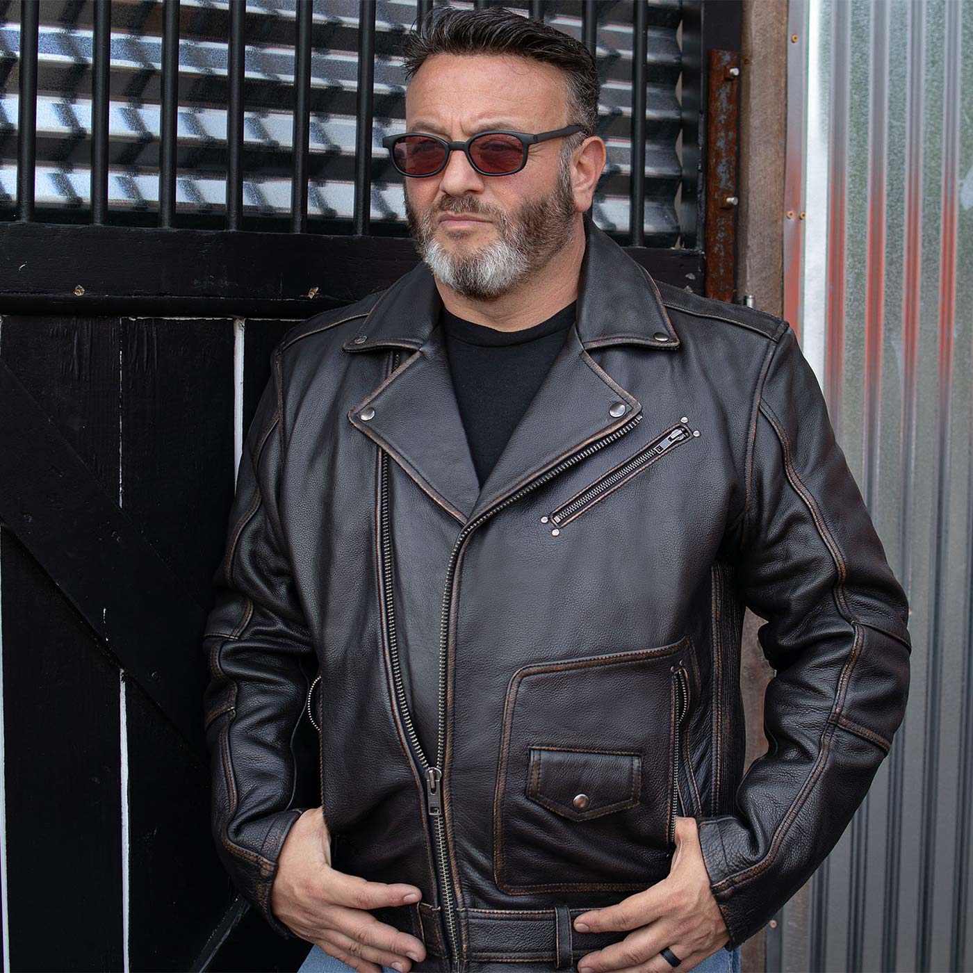 Milwaukee Motorcycle Clothing Co. Men's Unforgiven MC Style Vintage Brown Leather Jacket w/ Lapel Collar MMC10005