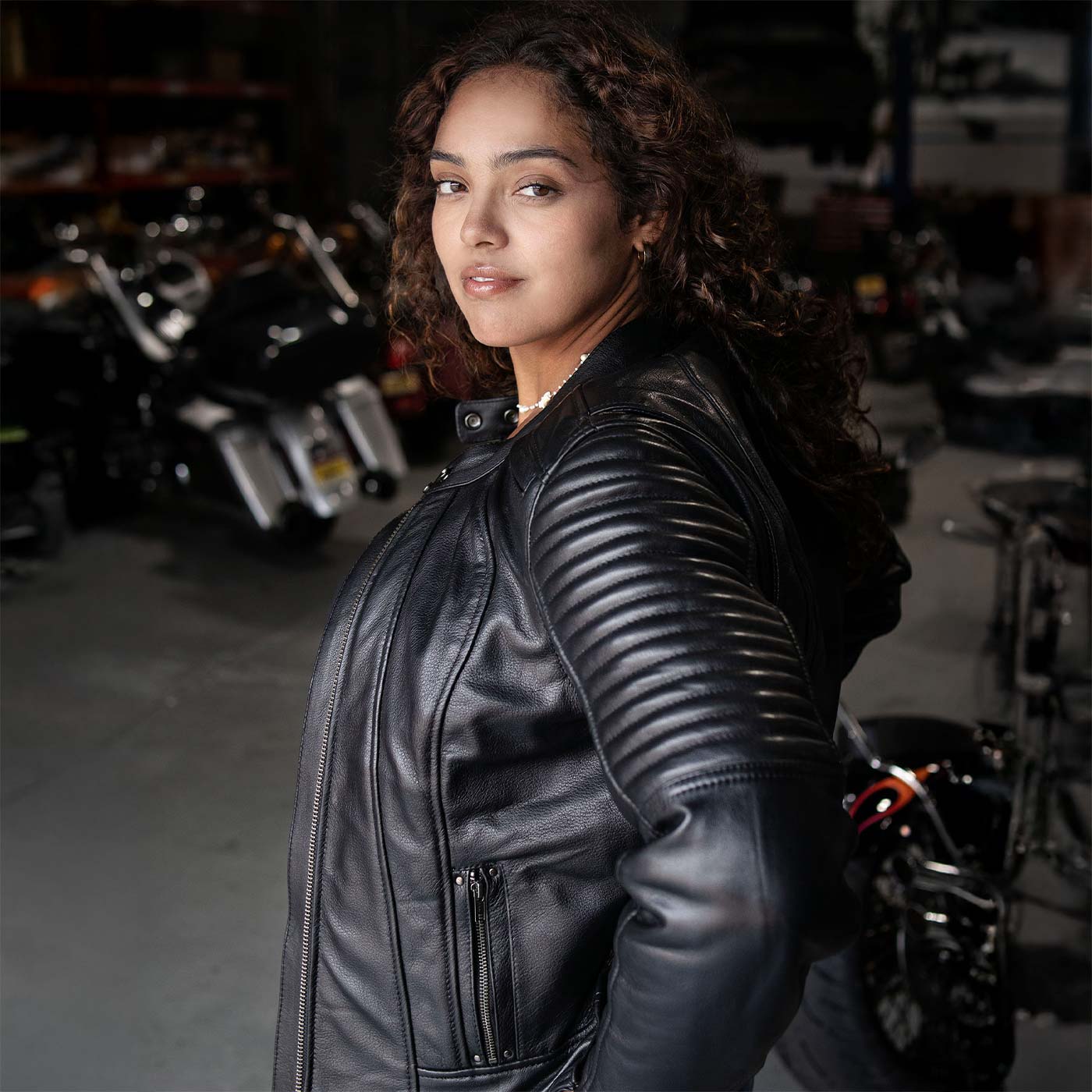 Milwaukee Motorcycle Clothing Co. Women's Foxy Scooter Style Black Premium Leather Jacket w/ Mandarin Collar MMC20000