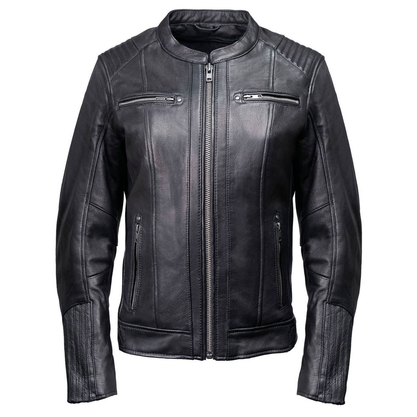 Milwaukee Motorcycle Clothing Co. Women’s Rebel Scooter Style Black Leather Biker Jacket w/ Mandarin Collar MMC20002