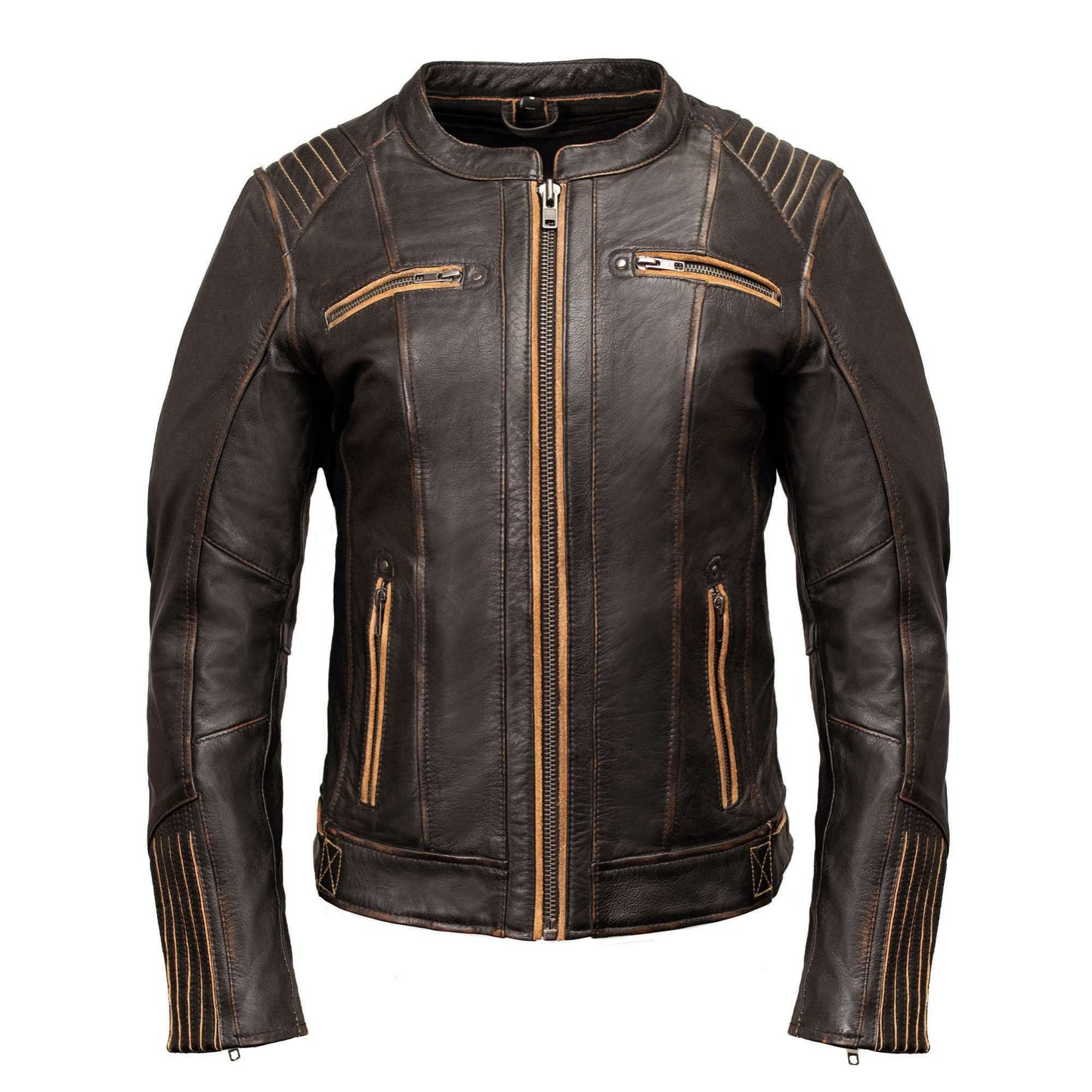 Milwaukee Motorcycle Clothing Co. Women’s Rebel Scooter Style Vinage Brown Leather Jacket w/ Mandarin Collar MMC20003