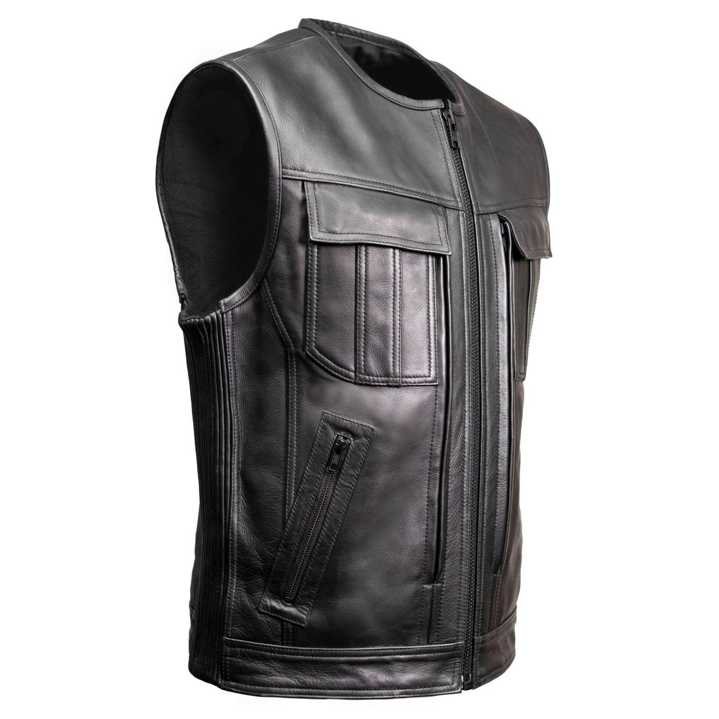 Milwaukee Motorcycle Clothing Co. Men's Quick-Draw Stylesh Premium Black Leather MC Biker Vest MMC30001