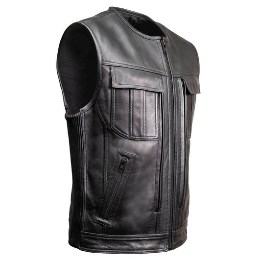 Milwaukee Motorcycle Clothing Co. Men's Quick-Draw Stylesh Premium Black Leather MC Biker Vest MMC30001