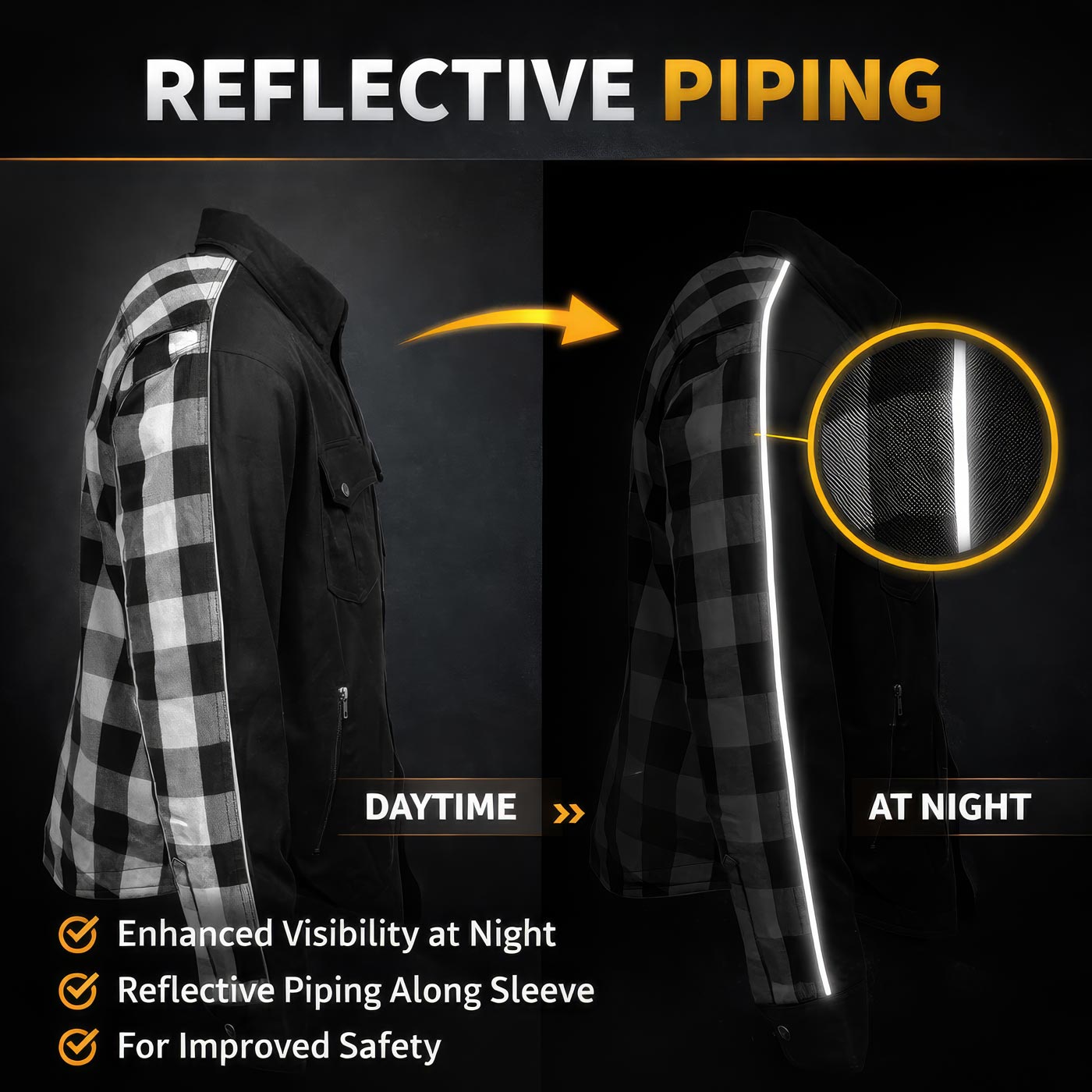 Milwaukee Leather Men’s Two-Tone CE Armored Flannel - Solid Front / Plaid Back - Reinforced w/ Aramid Fibers - MPM1673