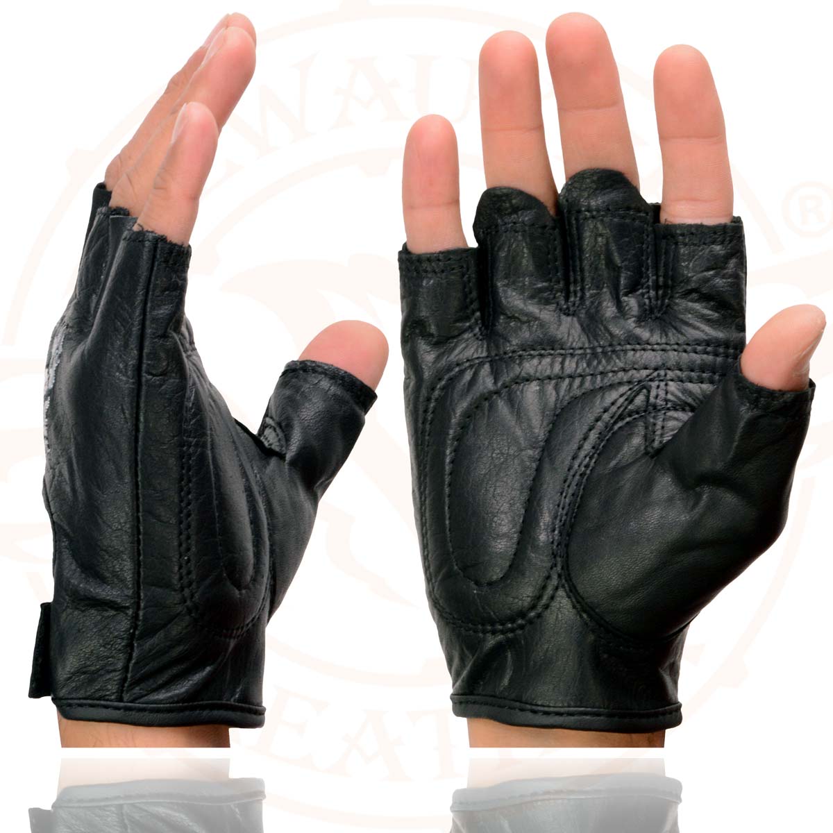 Milwaukee Leather SH351 Men's 'Flaming Skull' Black Leather Fingerless Gloves